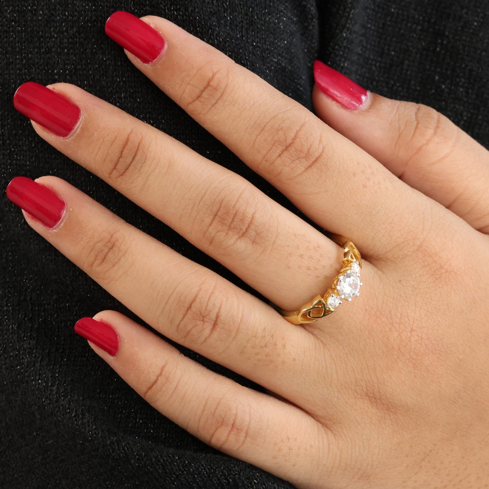 Modern Celtic Knot Trilogy Engagement Ring in 14K Solid Gold, 0.84 CT Round Cut Lab Created Diamond,Promise Ring, Anniversary Gift For Her - Shoora Designs