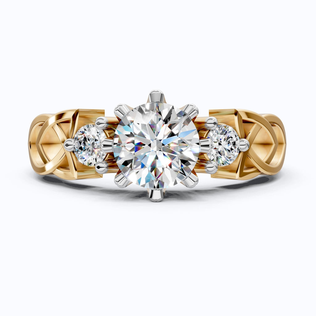 Modern Celtic Knot Trilogy Engagement Ring in 14K Solid Gold, 0.84 CT Round Cut Lab Created Diamond,Promise Ring, Anniversary Gift For Her - Shoora Designs