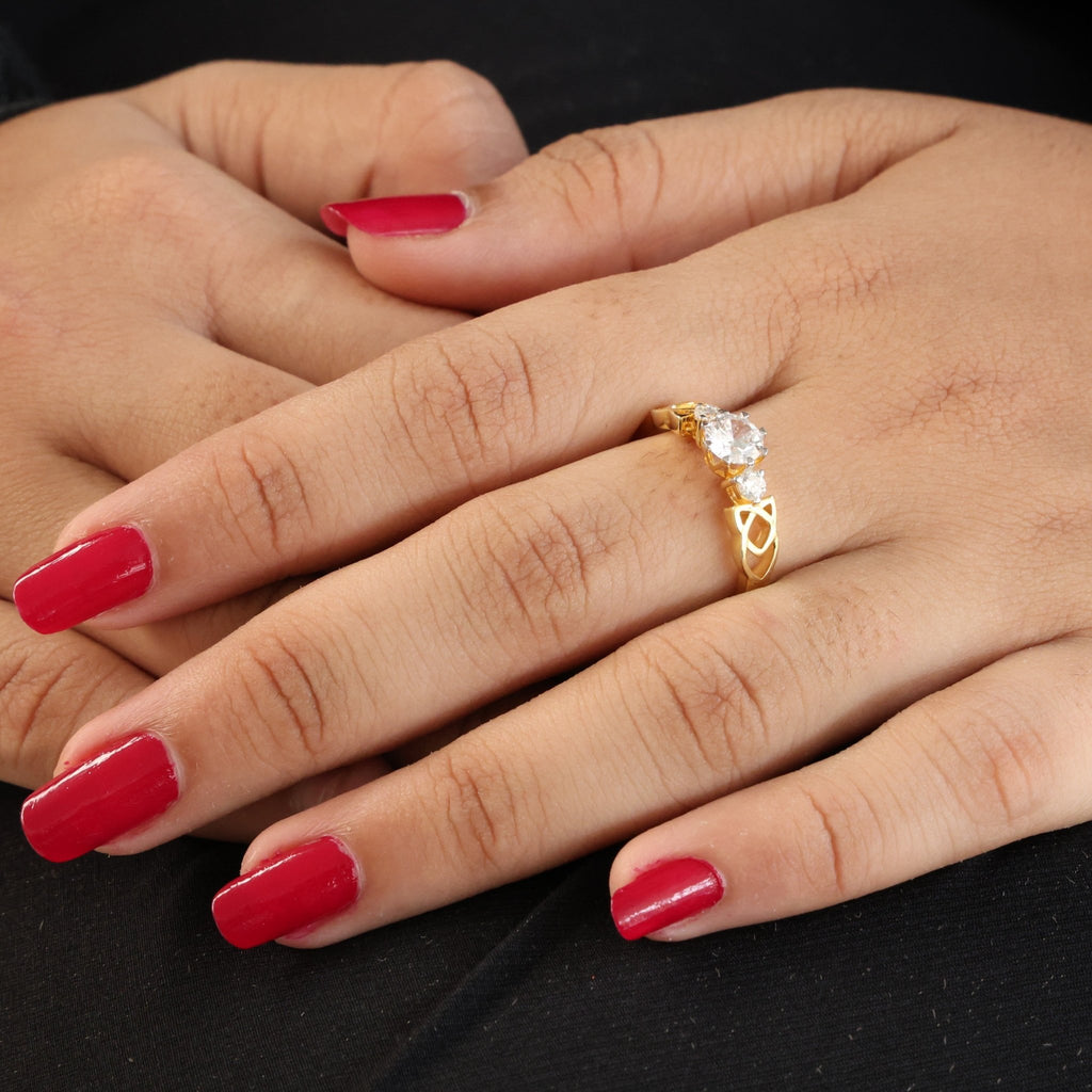 Modern Celtic Knot Trilogy Engagement Ring in 14K Solid Gold, 0.84 CT Round Cut Lab Created Diamond,Promise Ring, Anniversary Gift For Her - Shoora Designs