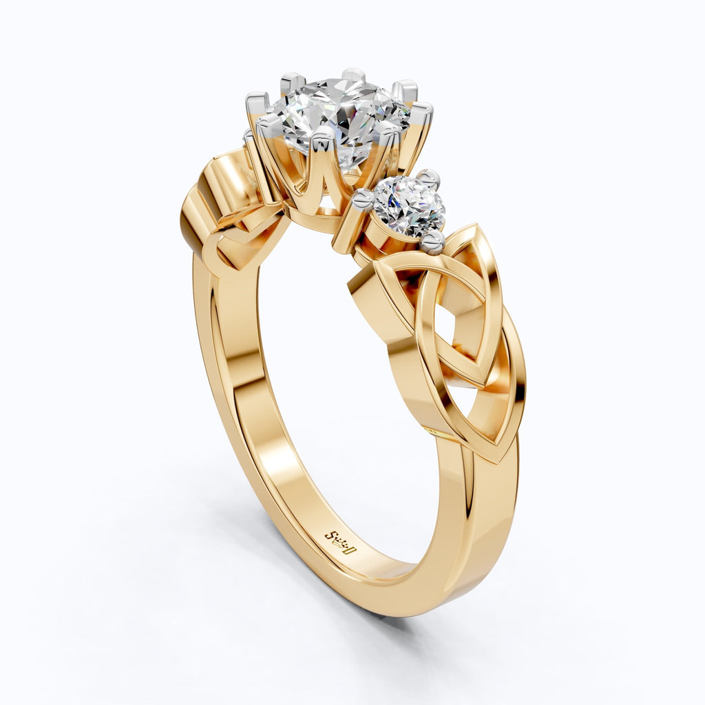 Modern Celtic Knot Trilogy Engagement Ring in 14K Solid Gold, 0.84 CT Round Cut Lab Created Diamond,Promise Ring, Anniversary Gift For Her - Shoora Designs