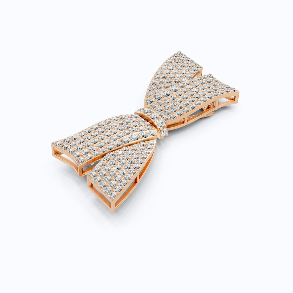 Modern Diamond Bow Hair Pin in 14K Rose Gold with 3.86 TCW Lab Diamonds, Stylish Bridal Accessory, Luxury Gift for Ladies - Shoora Designs