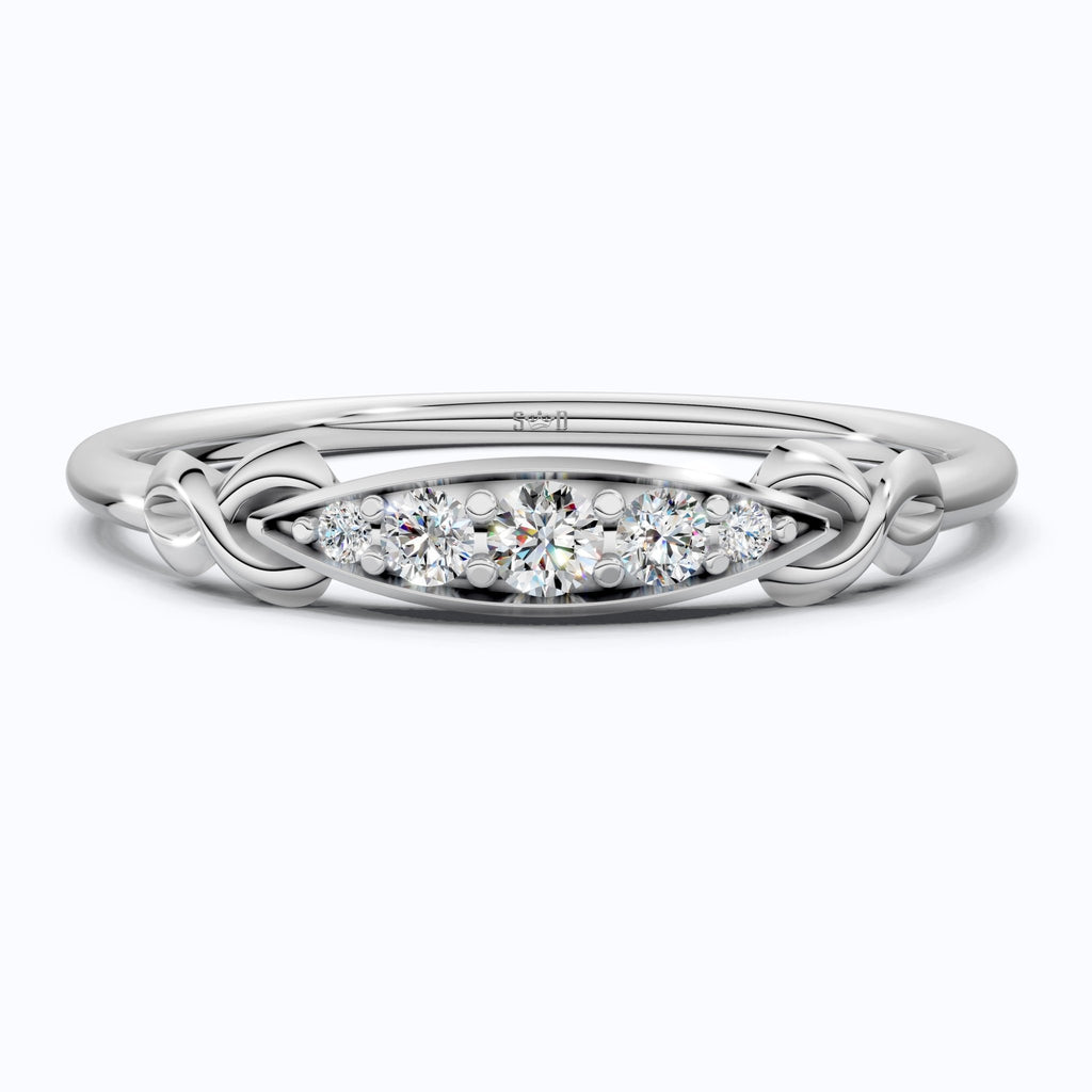 Modern Five - Stone Twisted Stacker Wedding Band in 14K Solid Gold, 0.09 TCW Round Cut Lab Grown Diamonds, Promise Ring, Stackable Jewelry, Birthday Gift for Her - Shoora Designs