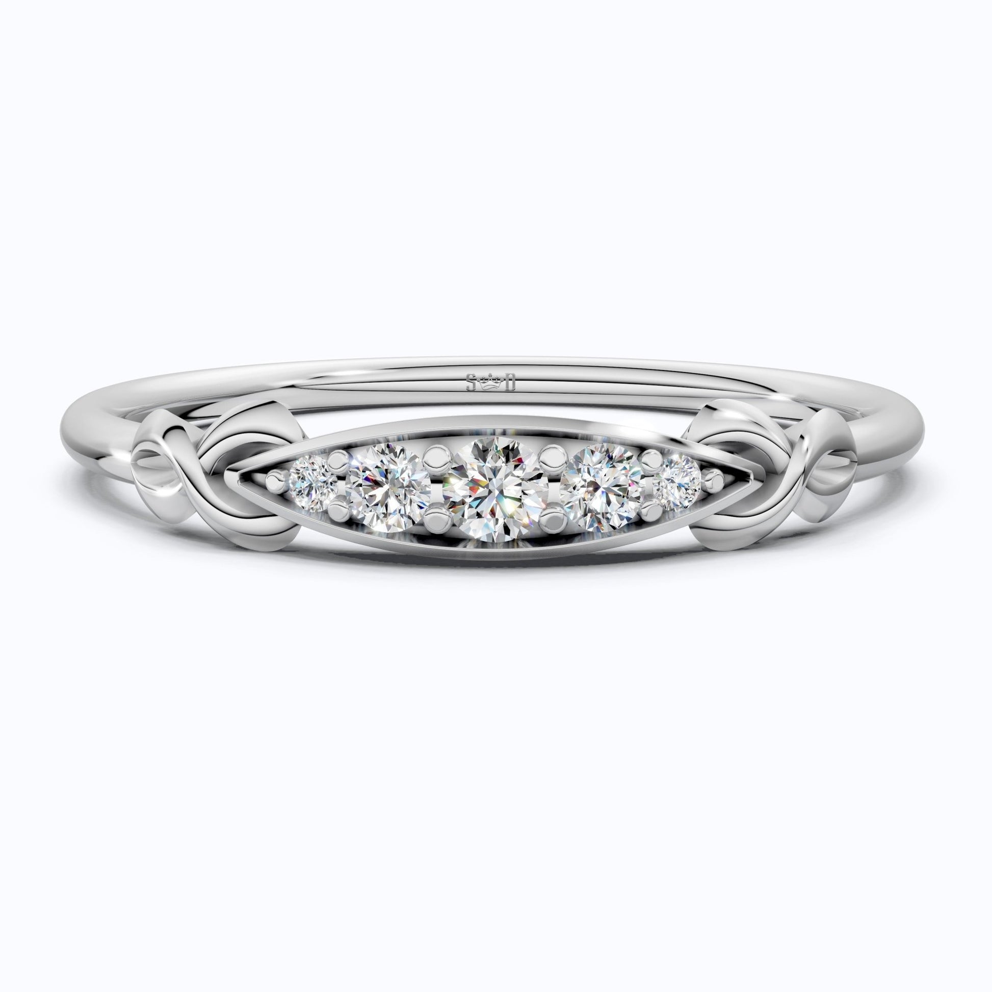 Modern Five - Stone Twisted Stacker Wedding Band in 14K Solid Gold, 0.09 TCW Round Cut Lab Grown Diamonds, Promise Ring, Stackable Jewelry, Birthday Gift for Her - Shoora Designs