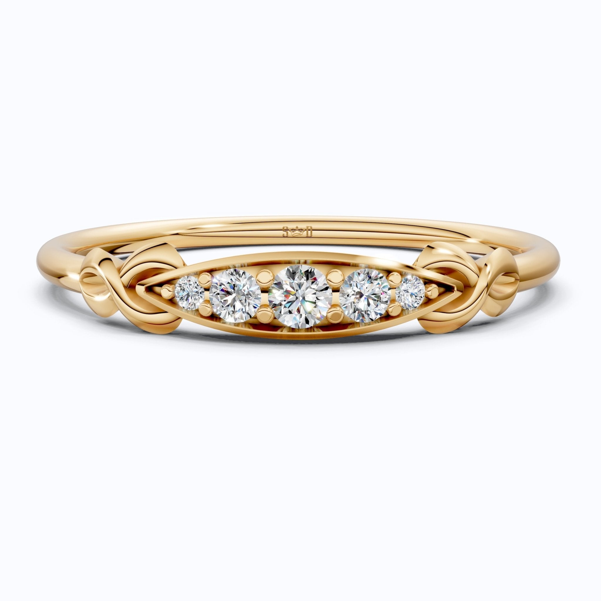 Modern Five - Stone Twisted Stacker Wedding Band in 14K Solid Gold, 0.09 TCW Round Cut Lab Grown Diamonds, Promise Ring, Stackable Jewelry, Birthday Gift for Her - Shoora Designs