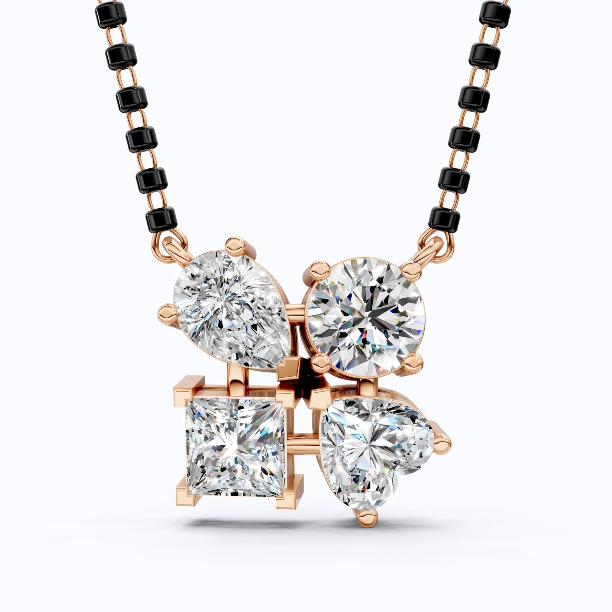 Modern Geometric Cluster Tanmaniya Mangalsutra in 14k Solid Gold, 4.25 TCW Multi Stone Lab Diamonds, Wedding Gift for Women, Everyday Jewelry - Shoora Designs