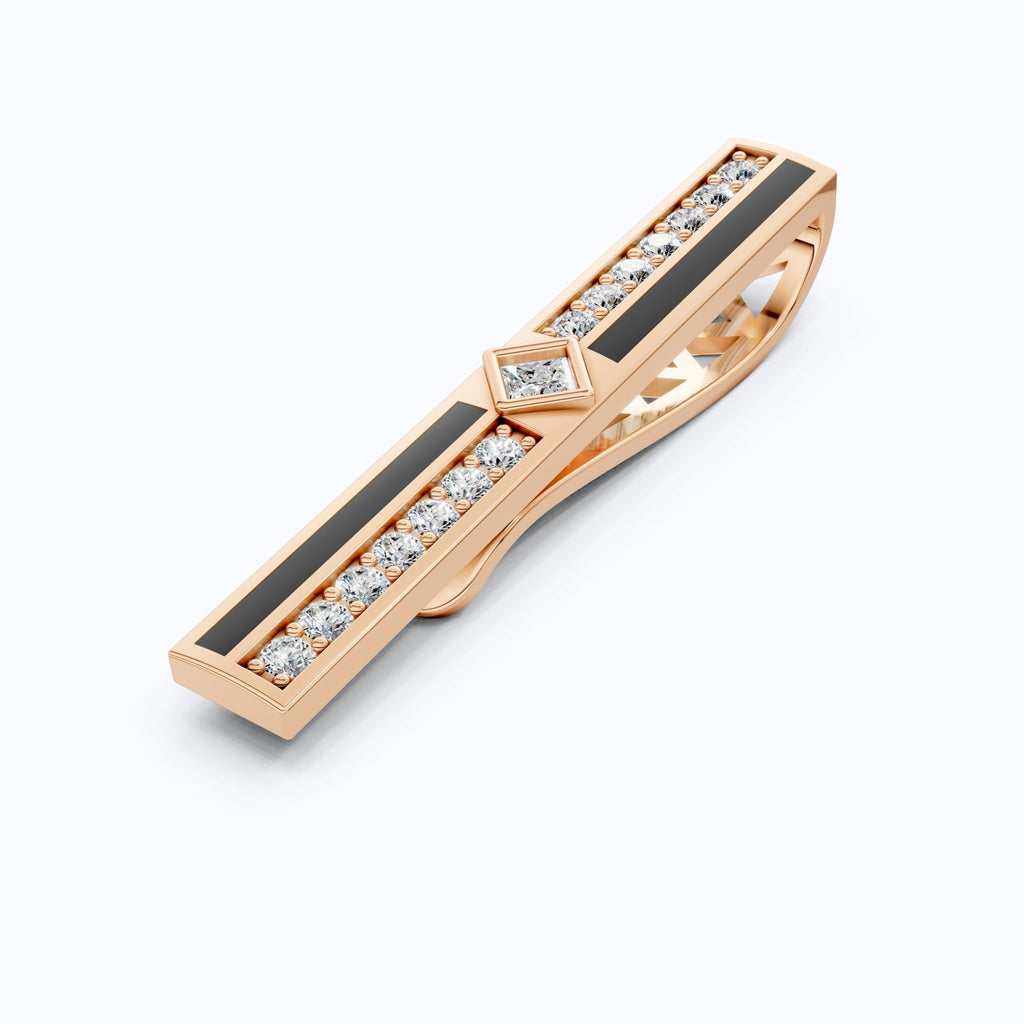 Modern Gold Tie Pin with Enamel in 14K Yellow Gold, Black Enamel Accent Jewelry, Designer Groom Accessory, Gift for Him - Shoora Designs