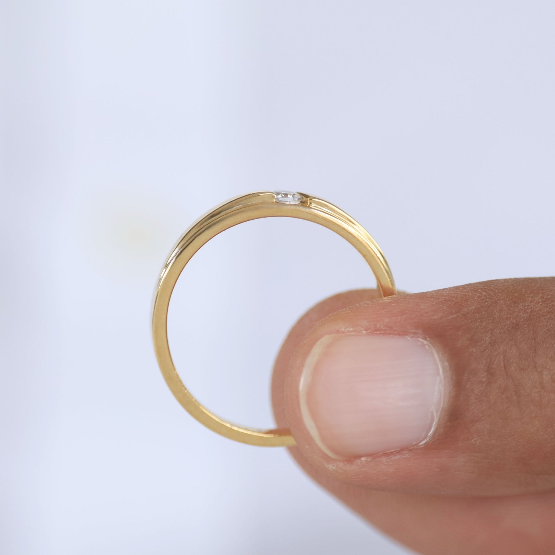 Modern Half - Bezel Solitaire Wedding Band in 14k Solid Gold, 0.10 CT Round Cut Lab Grown Diamond, Birthday Gift for Him, Anniversary Gift - Shoora Designs