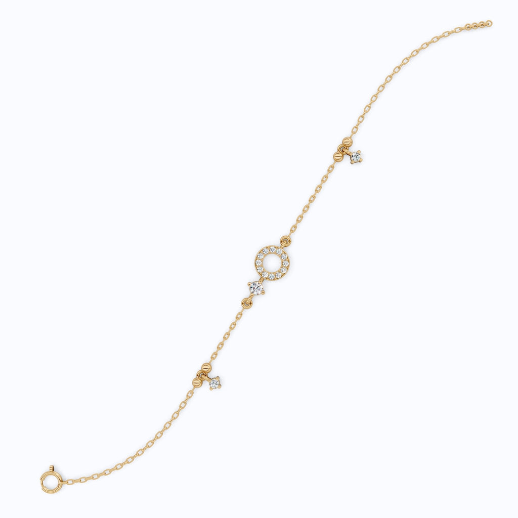 Modern Halo Circle Bracelet in 14k Solid Gold, 0.21 TCW Round Cut Lab Grown Diamonds, Gift for Her, Wedding Jewelry - Shoora Designs