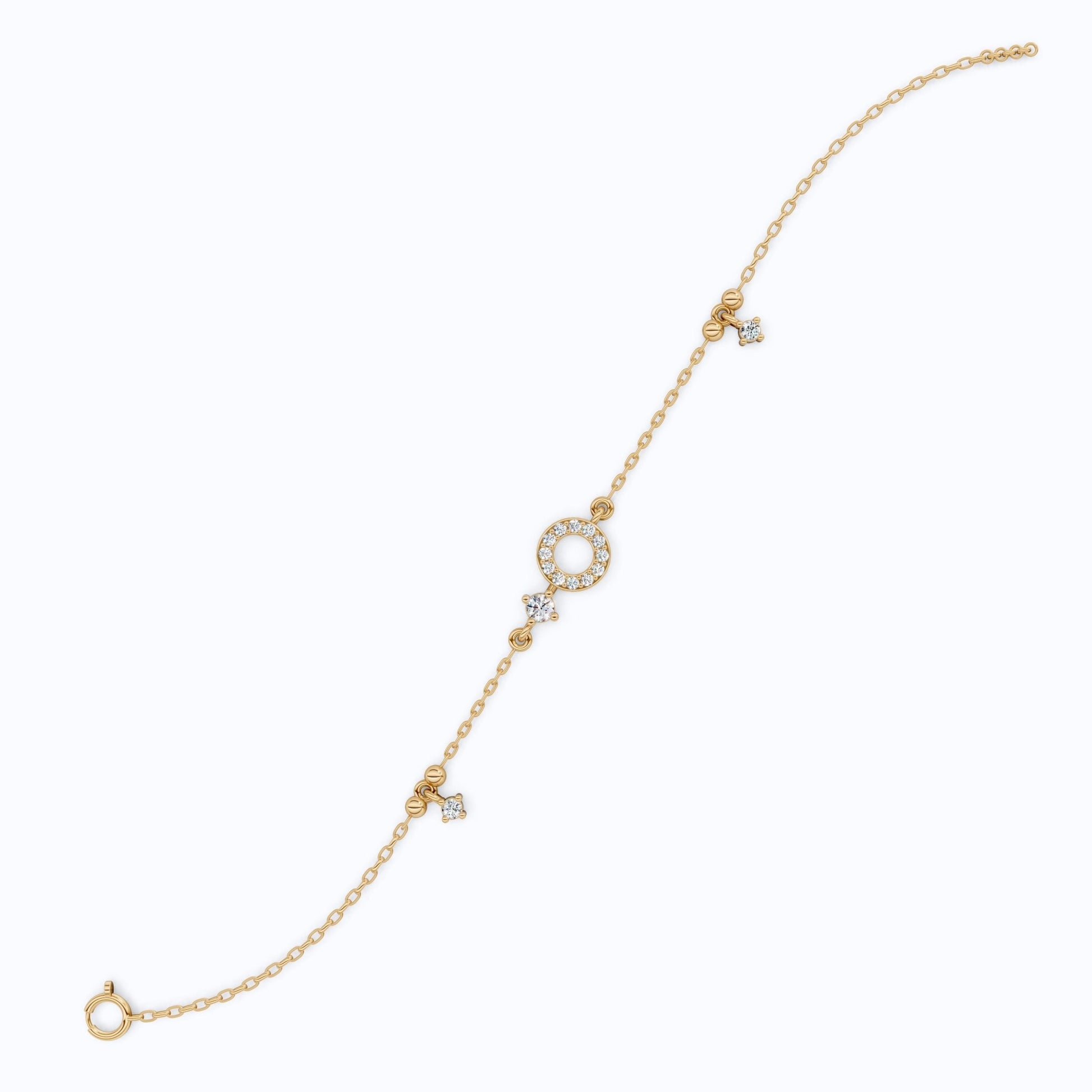 Modern Halo Circle Bracelet in 14k Solid Gold, 0.21 TCW Round Cut Lab Grown Diamonds, Gift for Her, Wedding Jewelry - Shoora Designs