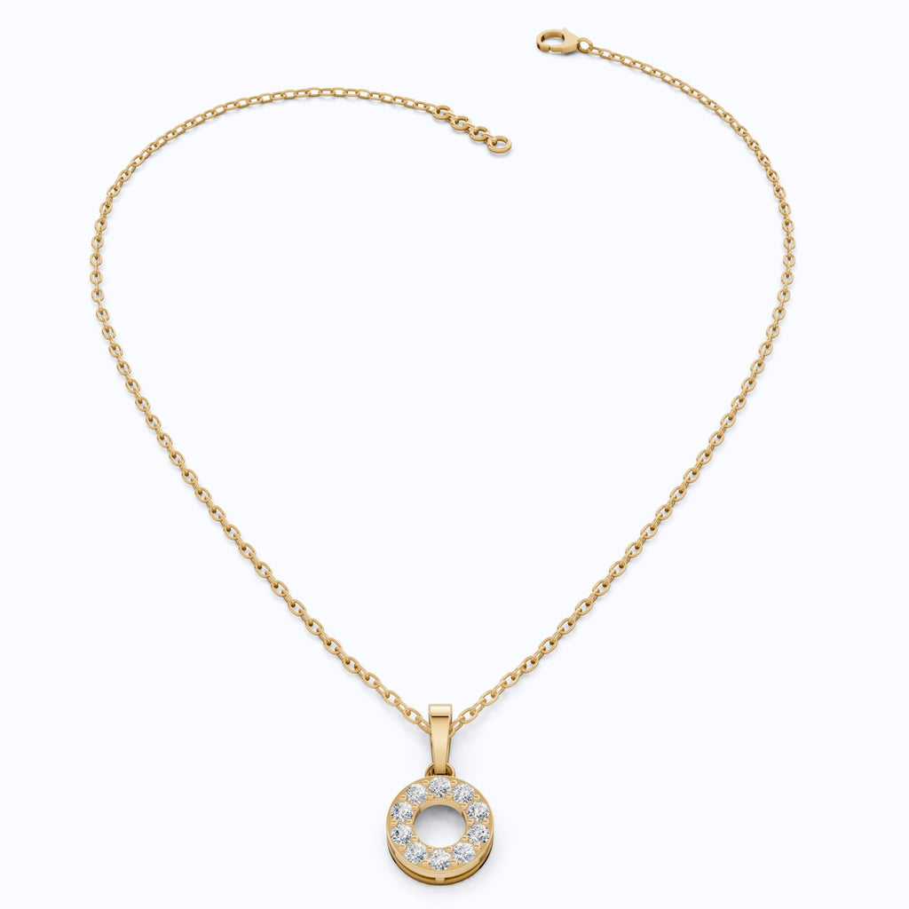 Modern Halo Open Circle Unique Pendant in Lab Grown Diamond - 14k Solid Gold, Elegant Pendant Gift for Wife - Shoora Designs