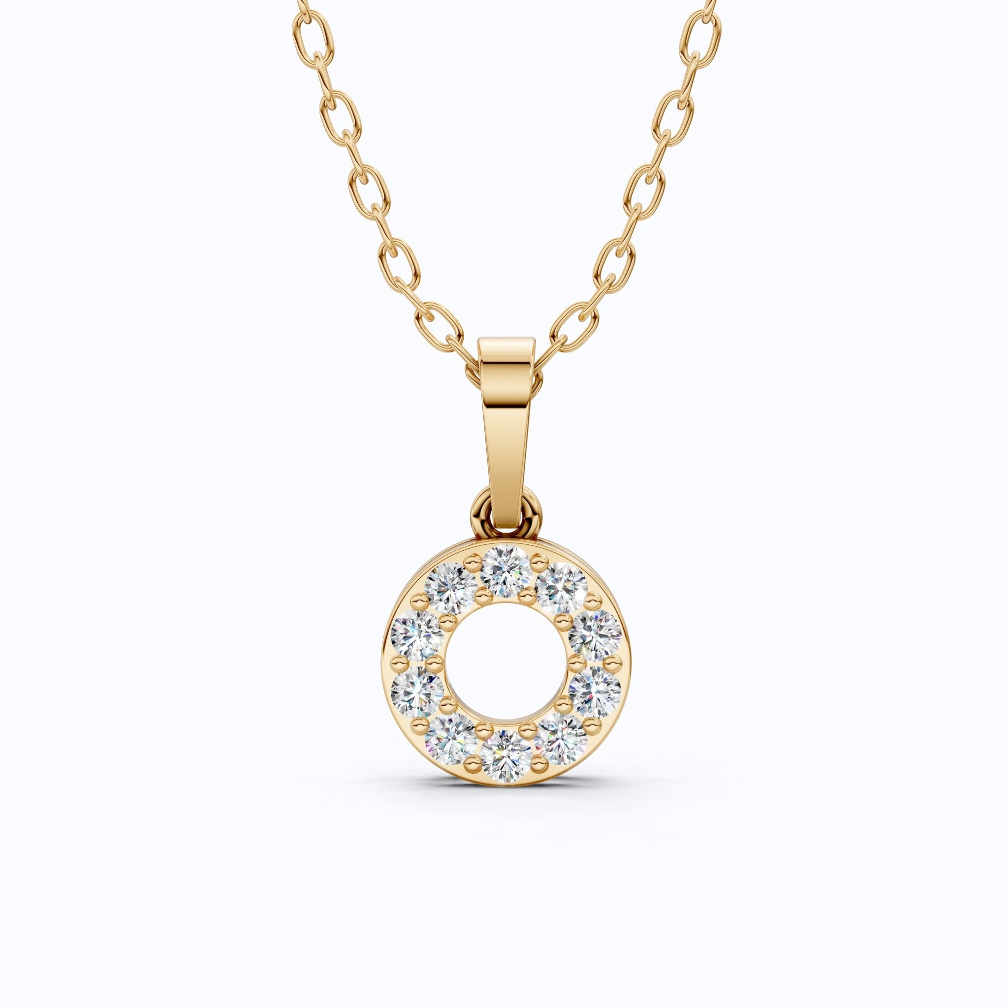 Modern Halo Open Circle Unique Pendant in Lab Grown Diamond - 14k Solid Gold, Elegant Pendant Gift for Wife - Shoora Designs