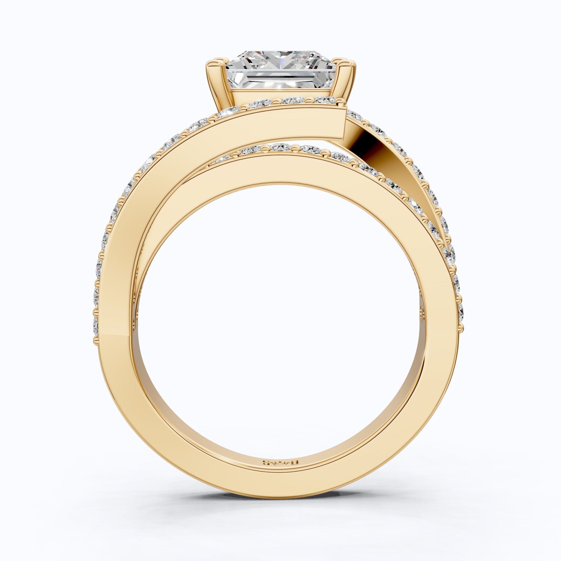 Modern Halo Split Shank Bypass Engagement Ring in 14K Solid Gold, 1.50 CT Princess Cut Lab Grown Diamond, Wedding Gift For Her - Shoora Designs