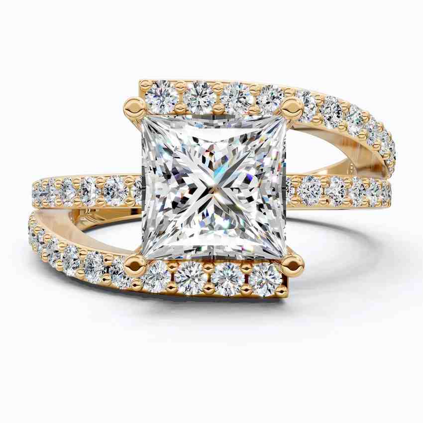 Modern Halo Split Shank Bypass Engagement Ring in 14K Solid Gold, 1.50 CT Princess Cut Lab Grown Diamond, Wedding Gift For Her