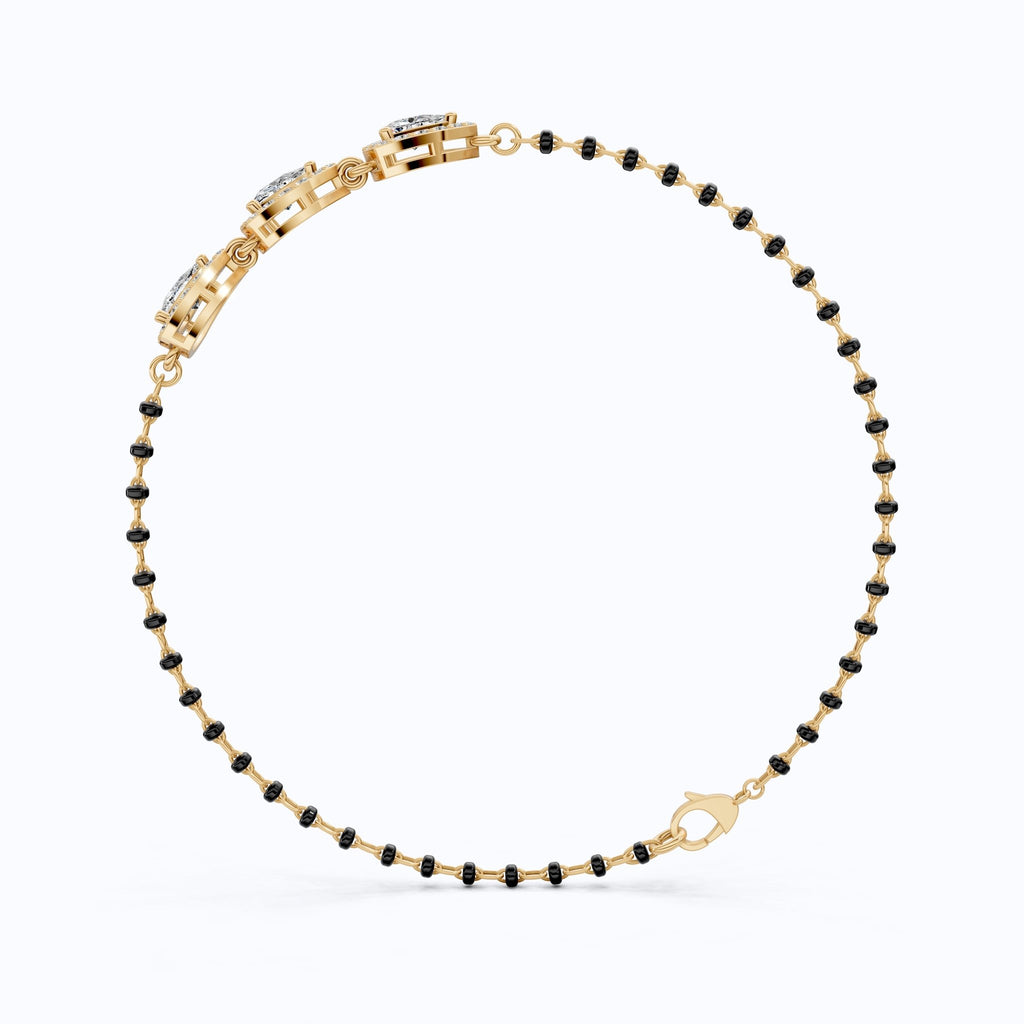 Modern Halo Trillion Cluster Beaded Mangalsutra Bracelet in 14K Solid Gold, 1.50 TCW Trillion Cut Lab Grown Diamonds, Wedding Jewelry, Gift For Wife - Shoora Designs