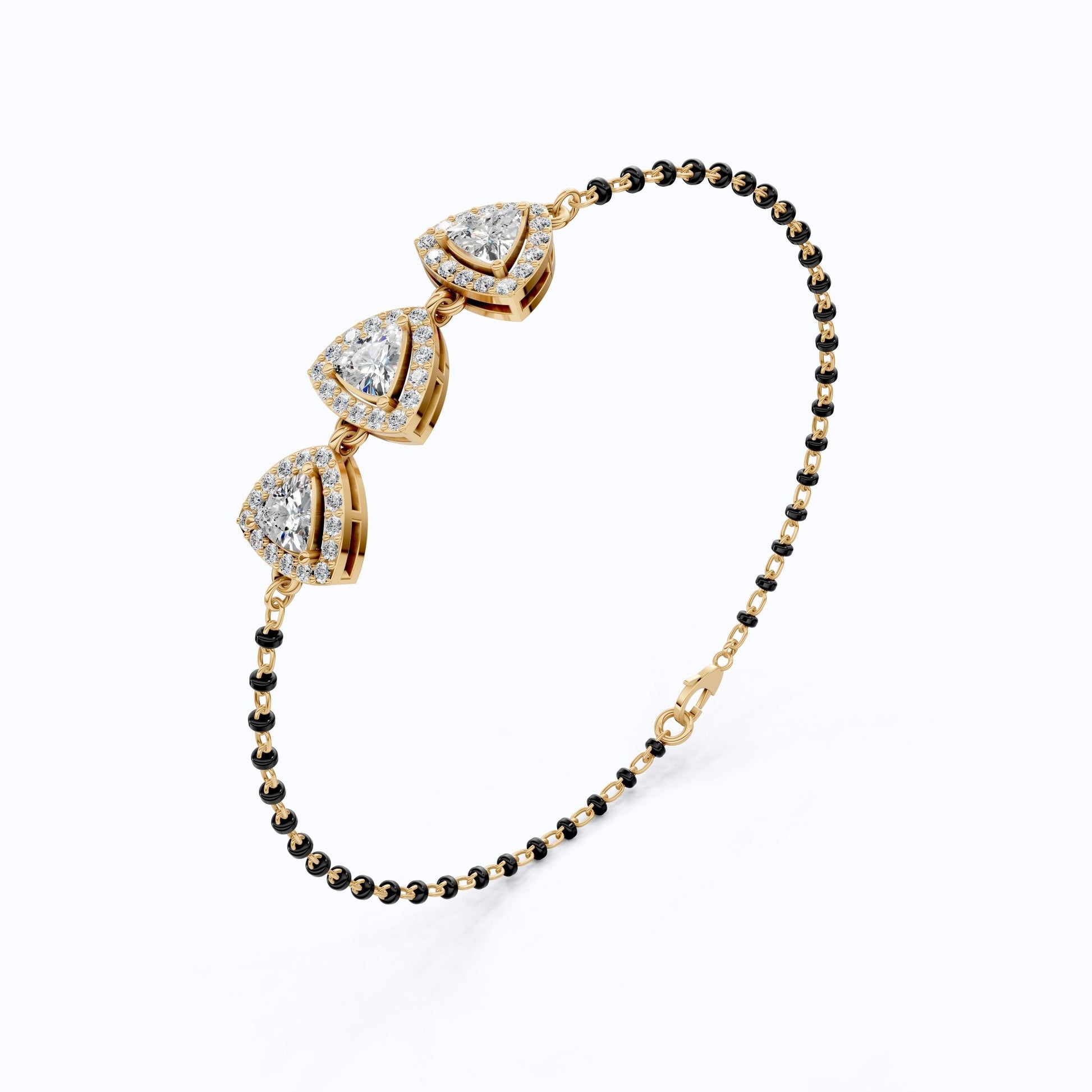 Modern Halo Trillion Cluster Beaded Mangalsutra Bracelet in 14K Solid Gold, 1.50 TCW Trillion Cut Lab Grown Diamonds, Wedding Jewelry, Gift For Wife - Shoora Designs