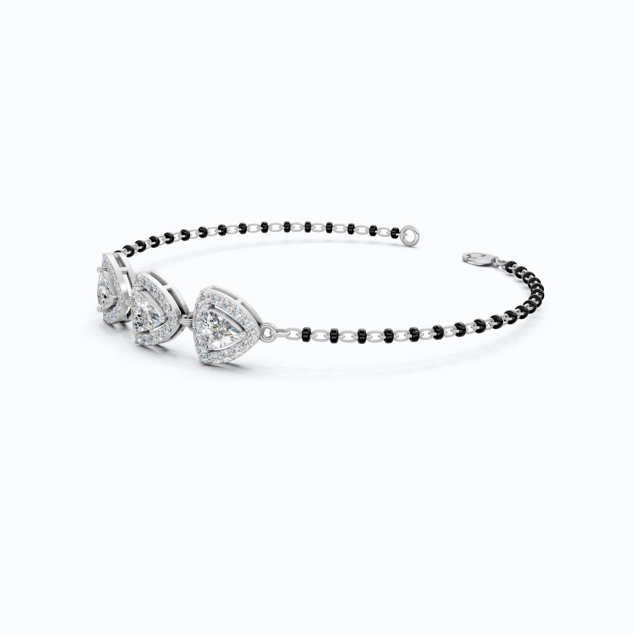 Modern Halo Trillion Cluster Beaded Mangalsutra Bracelet in 14K Solid Gold, 1.50 TCW Trillion Cut Lab Grown Diamonds, Wedding Jewelry, Gift For Wife - Shoora Designs