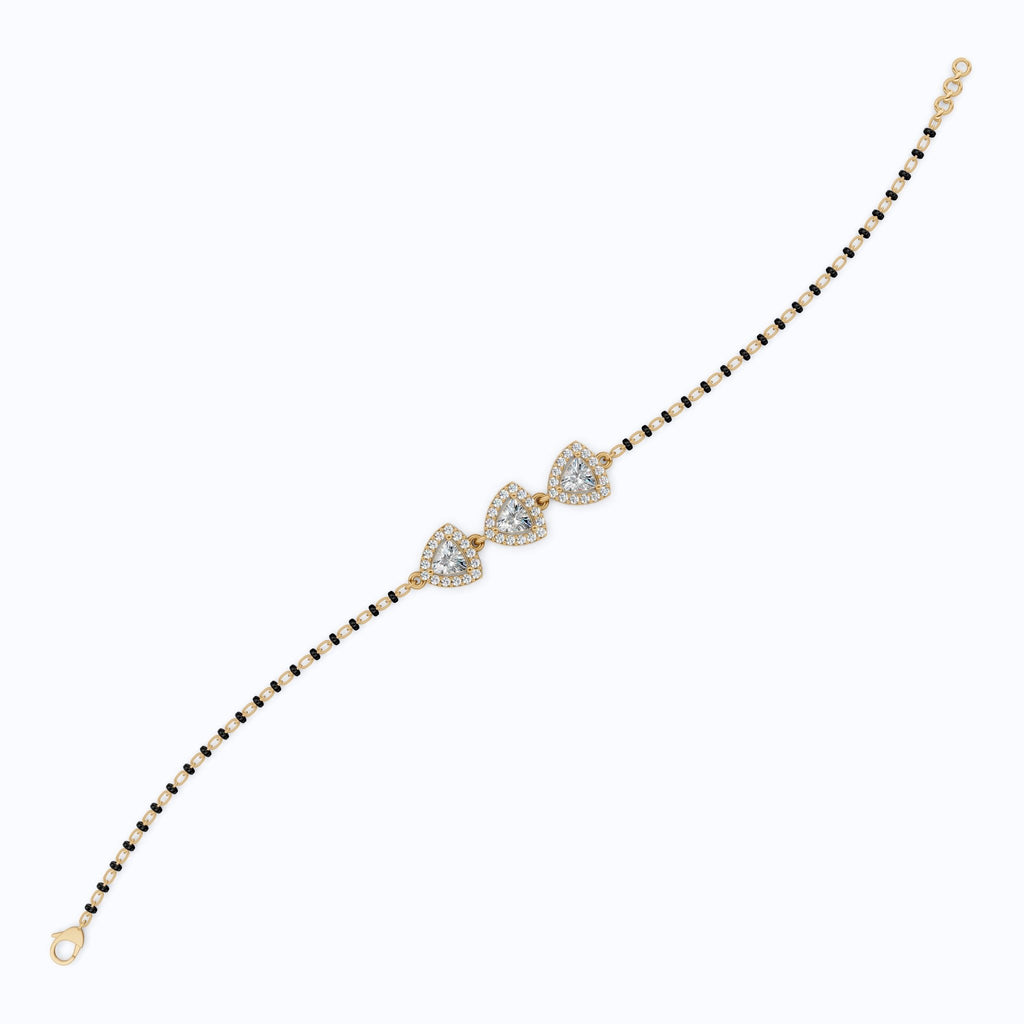Modern Halo Trillion Cluster Beaded Mangalsutra Bracelet in 14K Solid Gold, 1.50 TCW Trillion Cut Lab Grown Diamonds, Wedding Jewelry, Gift For Wife - Shoora Designs