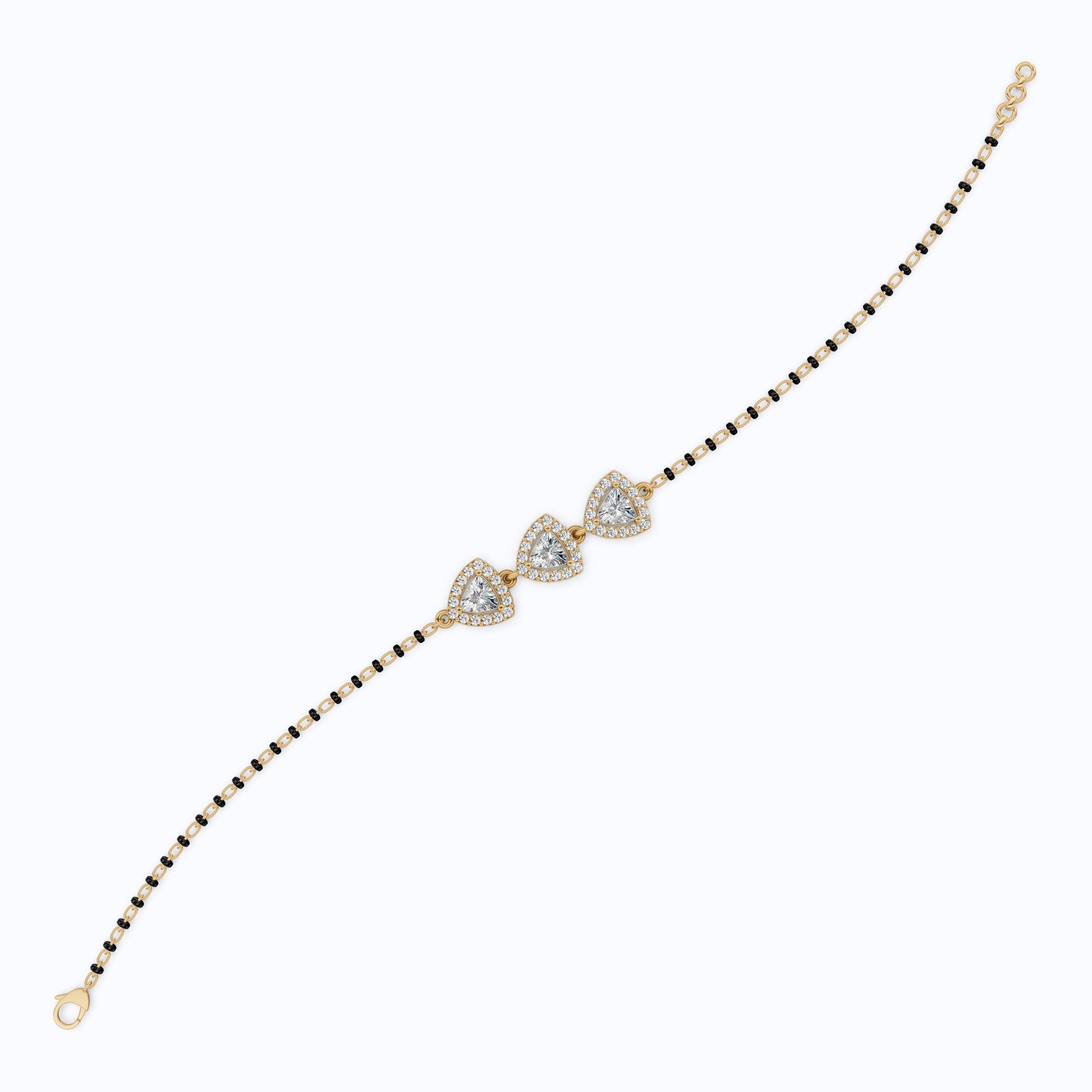 Modern Halo Trillion Cluster Beaded Mangalsutra Bracelet in 14K Solid Gold, 1.50 TCW Trillion Cut Lab Grown Diamonds, Wedding Jewelry, Gift For Wife - Shoora Designs