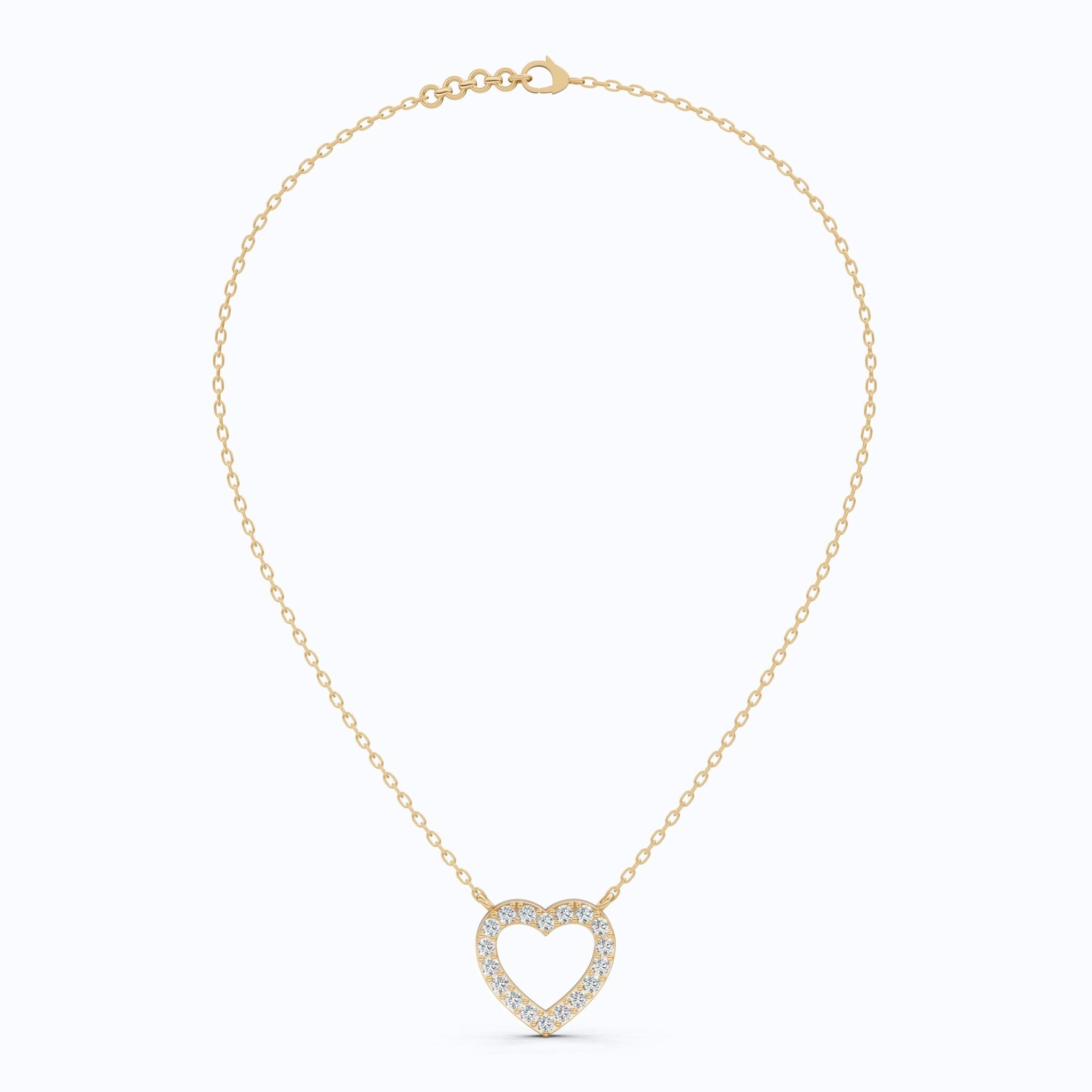 Modern Heart - Shaped Pavé Diamond Pendant in 14k Solid Gold, 0.63 TCW Round Cut Lab Diamonds,Engagement Jewelry, Wedding Gift for Wife, Everyday Pendant - Shoora Designs