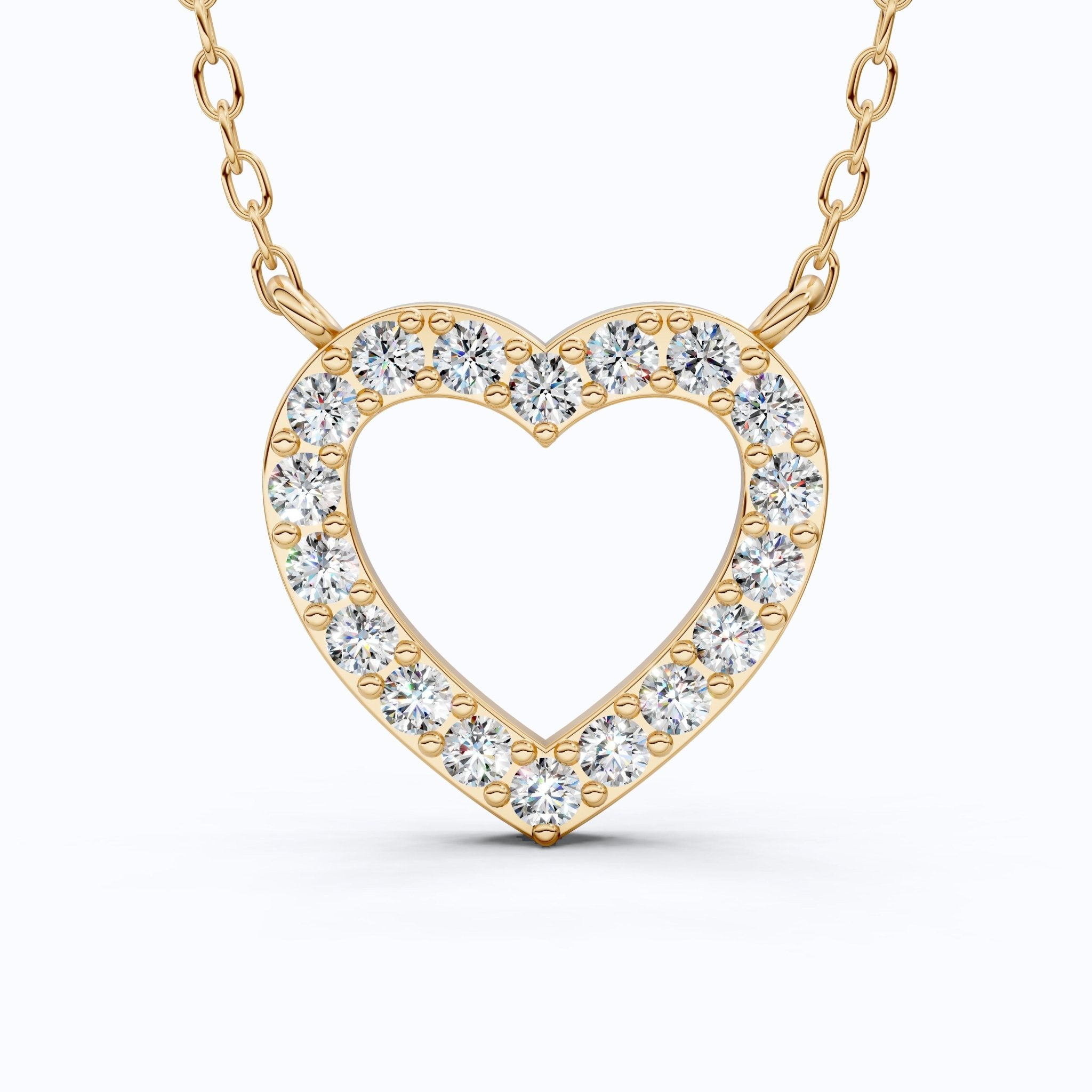 Modern Heart - Shaped Pavé Diamond Pendant in 14k Solid Gold, 0.63 TCW Round Cut Lab Diamonds,Engagement Jewelry, Wedding Gift for Wife, Everyday Pendant - Shoora Designs