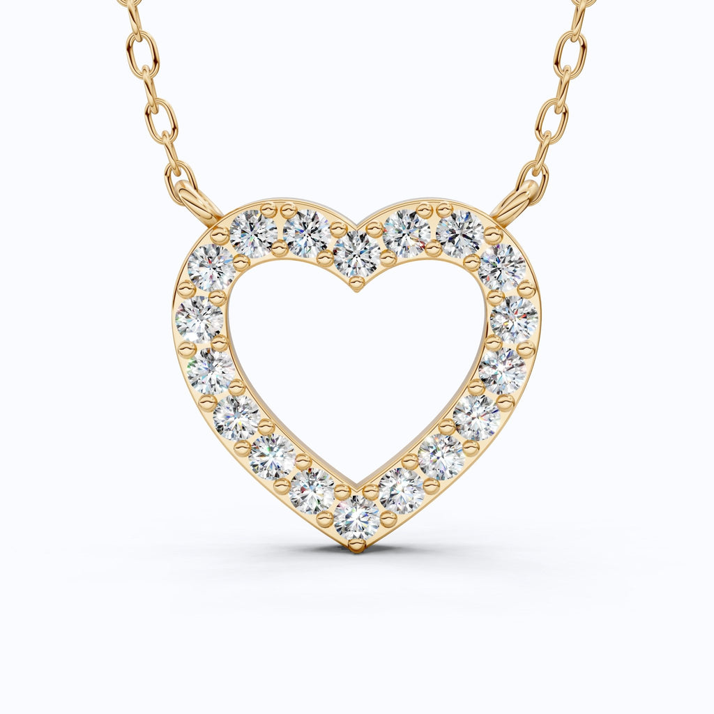 Modern Heart - Shaped Pavé Diamond Pendant in 14k Solid Gold, 0.63 TCW Round Cut Lab Diamonds,Engagement Jewelry, Wedding Gift for Wife, Everyday Pendant - Shoora Designs