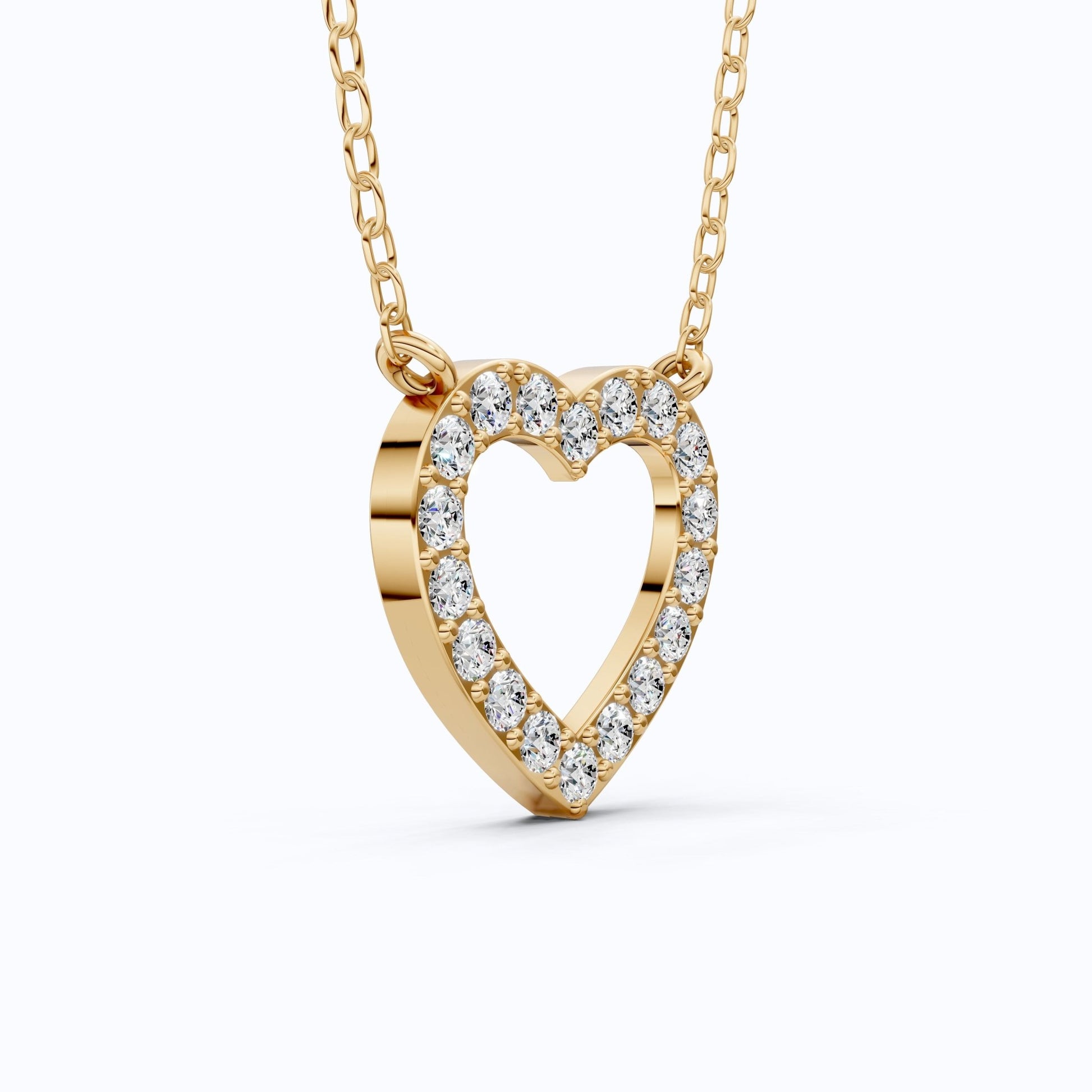 Modern Heart - Shaped Pavé Diamond Pendant in 14k Solid Gold, 0.63 TCW Round Cut Lab Diamonds,Engagement Jewelry, Wedding Gift for Wife, Everyday Pendant - Shoora Designs