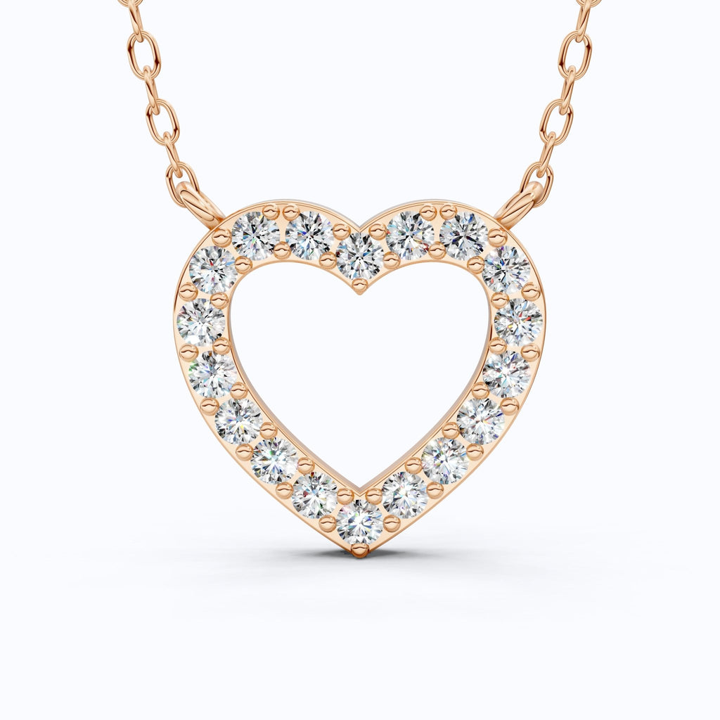 Modern Heart - Shaped Pavé Diamond Pendant in 14k Solid Gold, 0.63 TCW Round Cut Lab Diamonds,Engagement Jewelry, Wedding Gift for Wife, Everyday Pendant - Shoora Designs