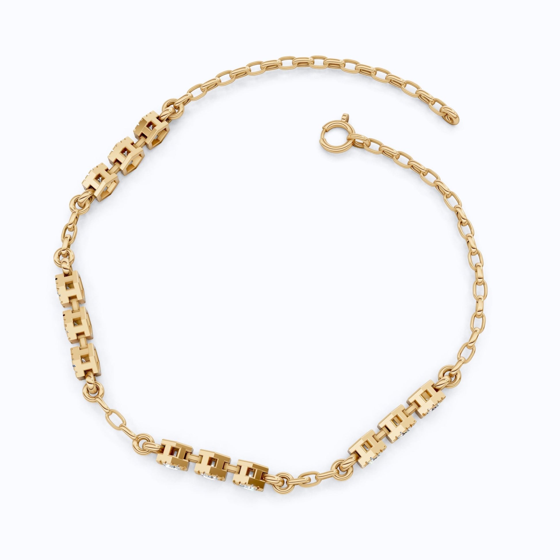 Modern Hexagon Station Link Bracelet in 14K Solid Gold, 1.03 TCW Round Cut Lab Grown Diamonds, Gift for Her, Wedding Jewelry - Shoora Designs