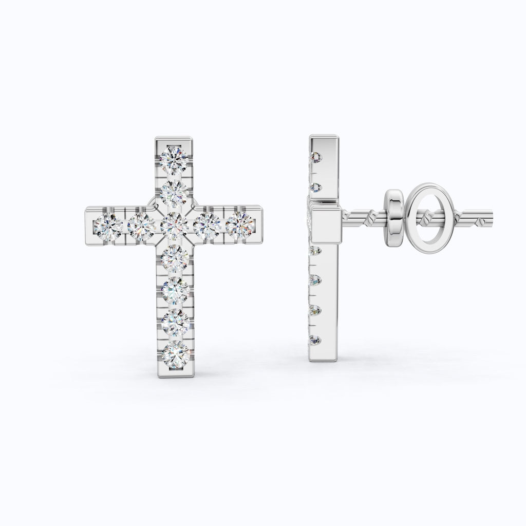 Modern Jesus Cross Wedding Stud Earrings in 14K Yellow Gold, Classic Religious Jewelry, Perfect Gift for Wife, Everyday Stud Earrings - Shoora Designs