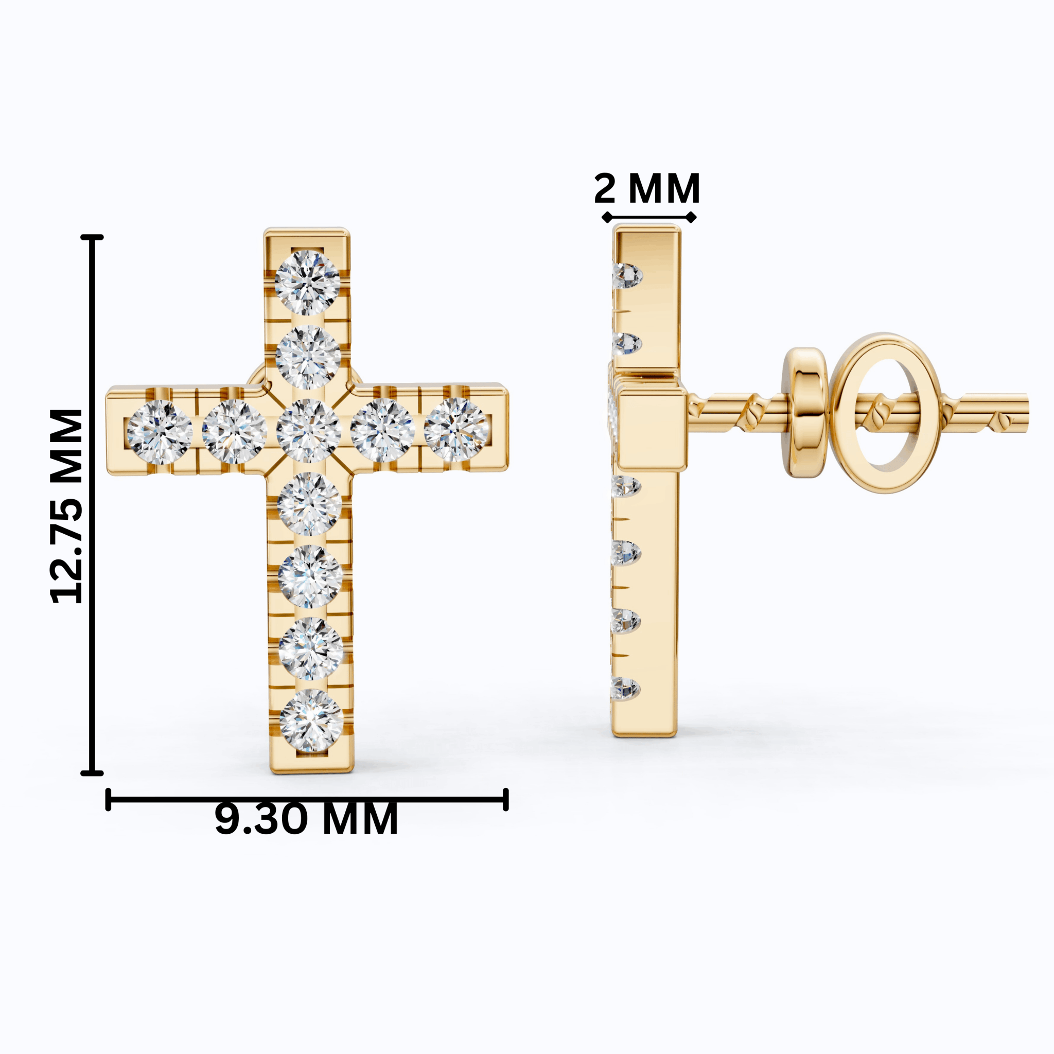 Modern Jesus Cross Wedding Stud Earrings in 14K Yellow Gold, Classic Religious Jewelry, Perfect Gift for Wife, Everyday Stud Earrings - Shoora Designs