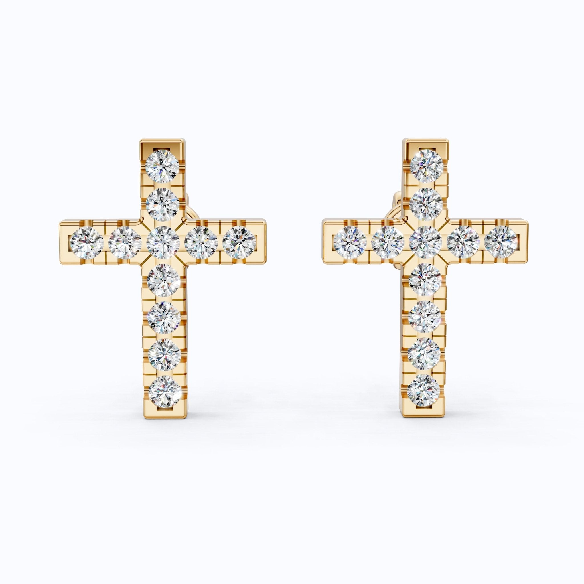 Modern Jesus Cross Wedding Stud Earrings in 14K Yellow Gold, Classic Religious Jewelry, Perfect Gift for Wife, Everyday Stud Earrings - Shoora Designs