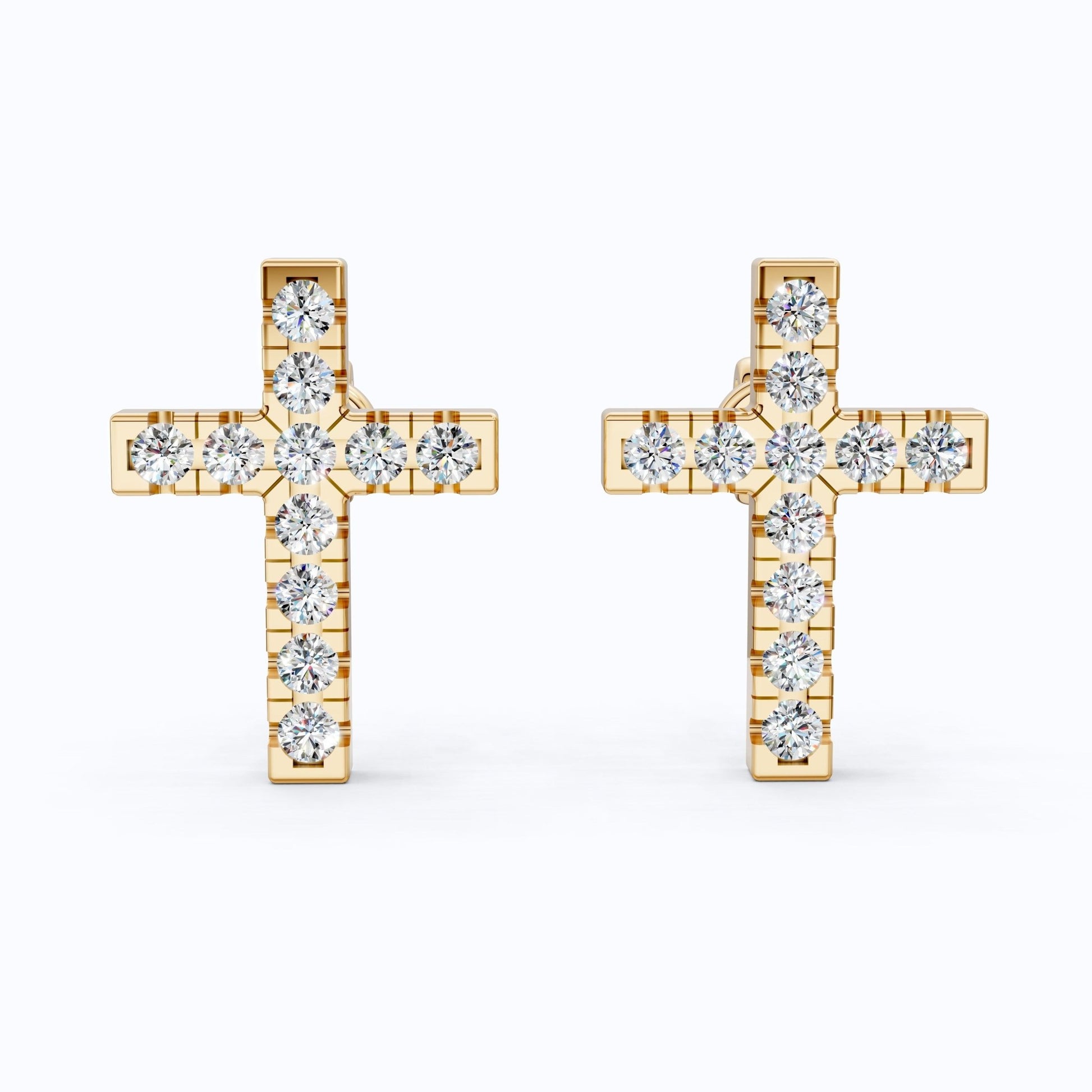 Modern Jesus Cross Wedding Stud Earrings in 14K Yellow Gold, Classic Religious Jewelry, Perfect Gift for Wife, Everyday Stud Earrings - Shoora Designs