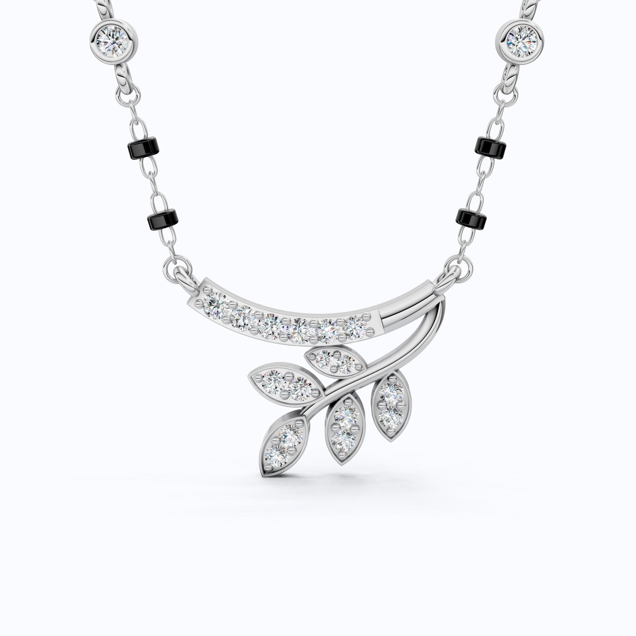 Modern Leaf Branch Tanmaniya Mangalsutra in 14K Solid Gold, 0.41 Round Cut Lab Grown Diamonds, Anniversary Gift for Wife, Everyday Jewelry - Shoora Designs