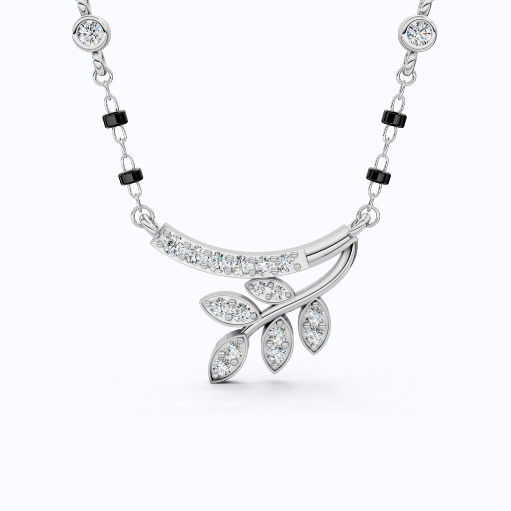 Modern Leaf Branch Tanmaniya Mangalsutra in 14K Solid Gold, 0.41 Round Cut Lab Grown Diamonds, Anniversary Gift for Wife, Everyday Jewelry - Shoora Designs