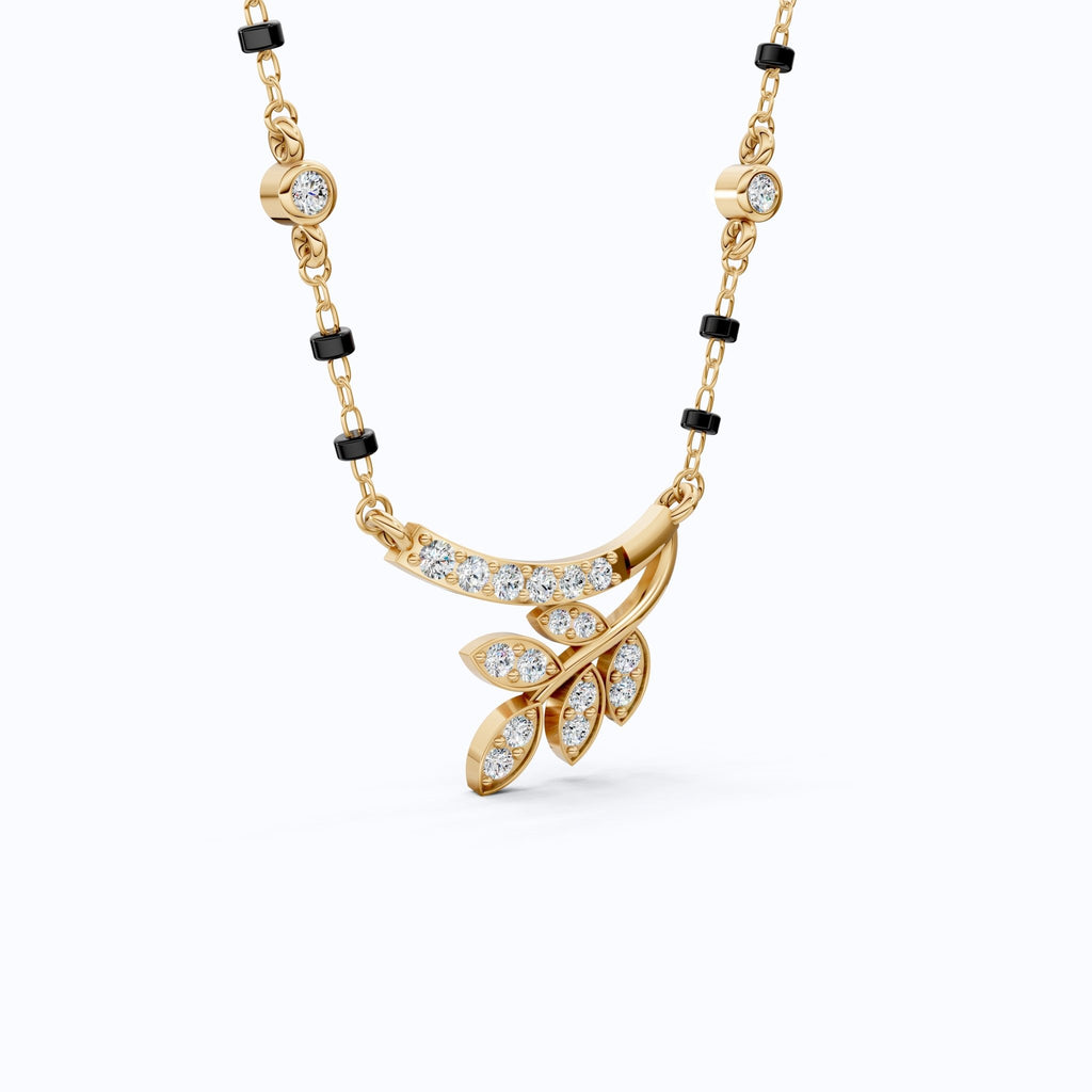 Modern Leaf Branch Tanmaniya Mangalsutra in 14K Solid Gold, 0.41 Round Cut Lab Grown Diamonds, Anniversary Gift for Wife, Everyday Jewelry - Shoora Designs