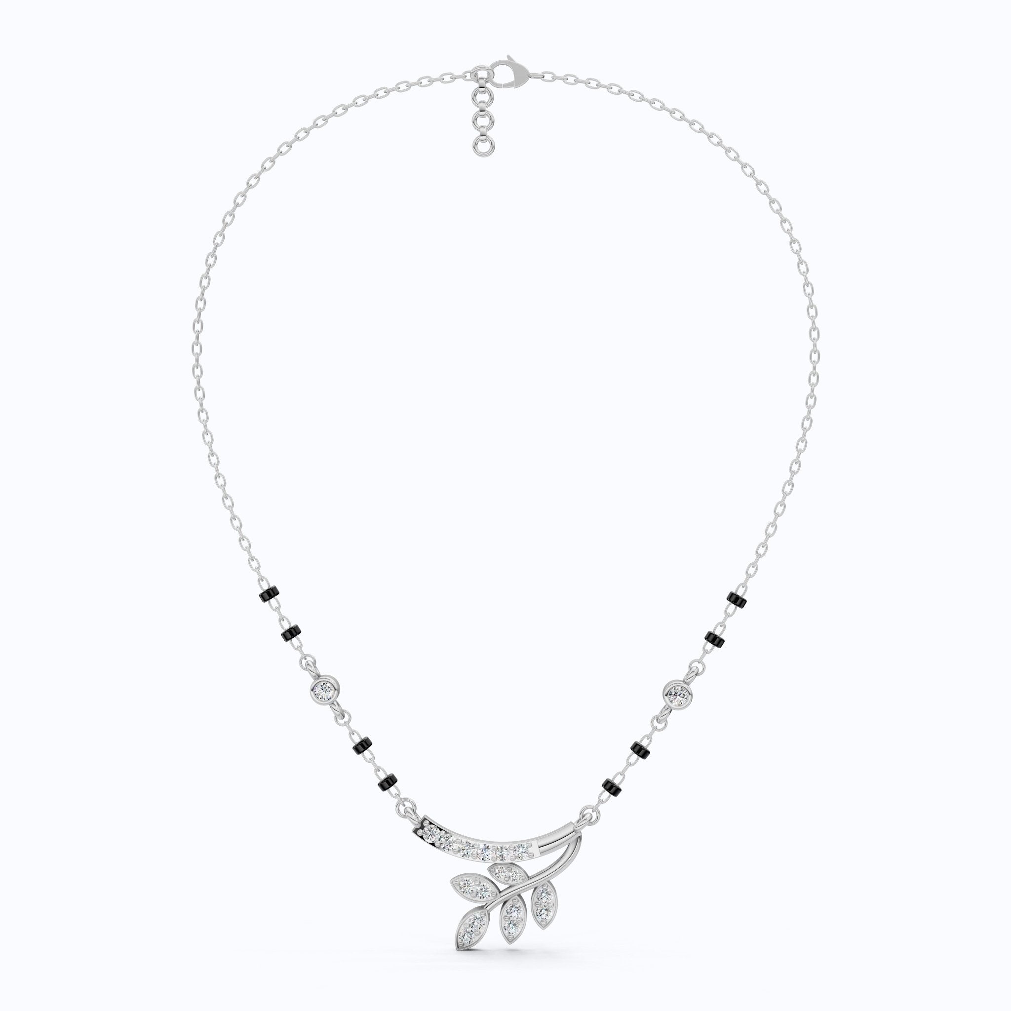 Modern Leaf Branch Tanmaniya Mangalsutra in 14K Solid Gold, 0.41 Round Cut Lab Grown Diamonds, Anniversary Gift for Wife, Everyday Jewelry - Shoora Designs