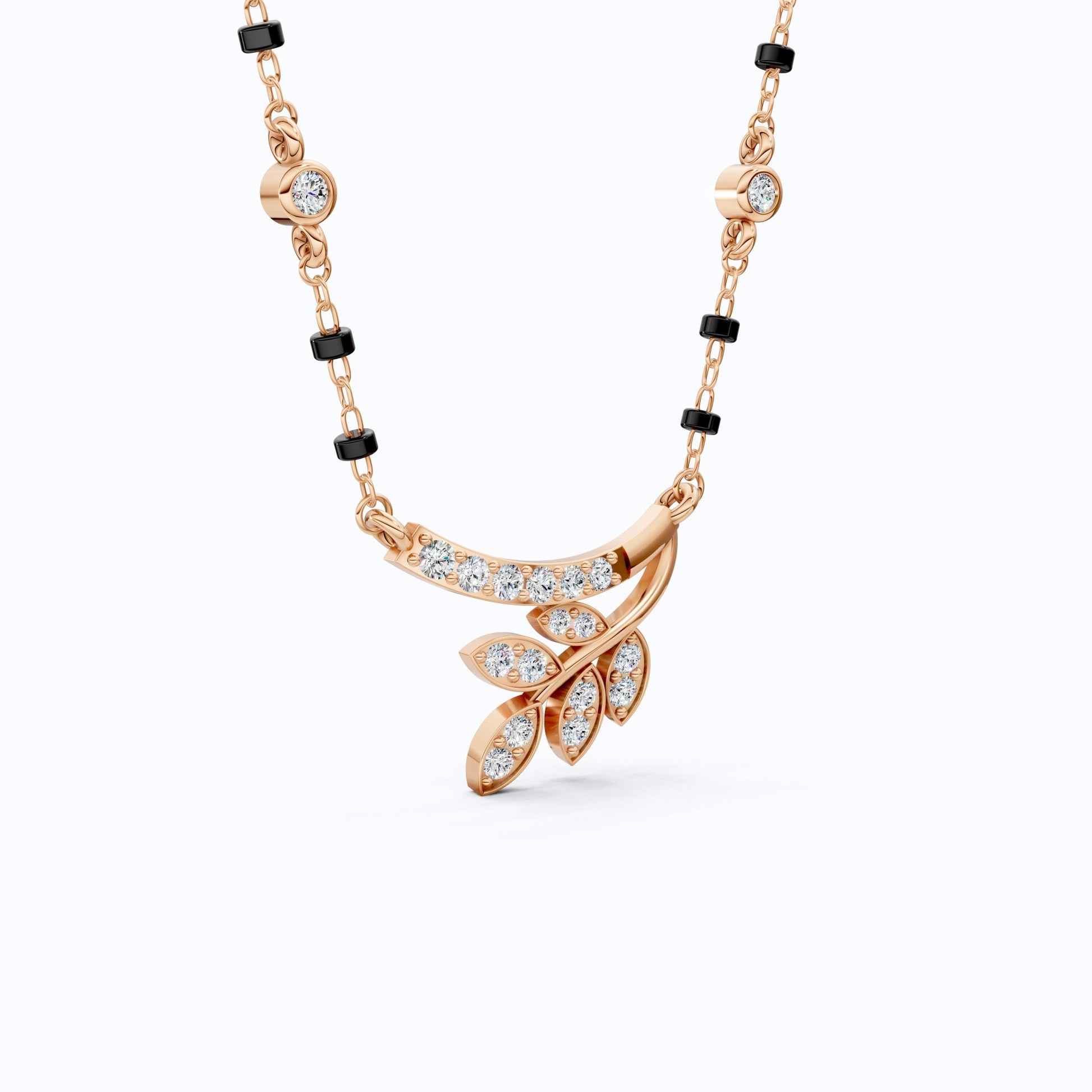 Modern Leaf Branch Tanmaniya Mangalsutra in 14K Solid Gold, 0.41 Round Cut Lab Grown Diamonds, Anniversary Gift for Wife, Everyday Jewelry - Shoora Designs