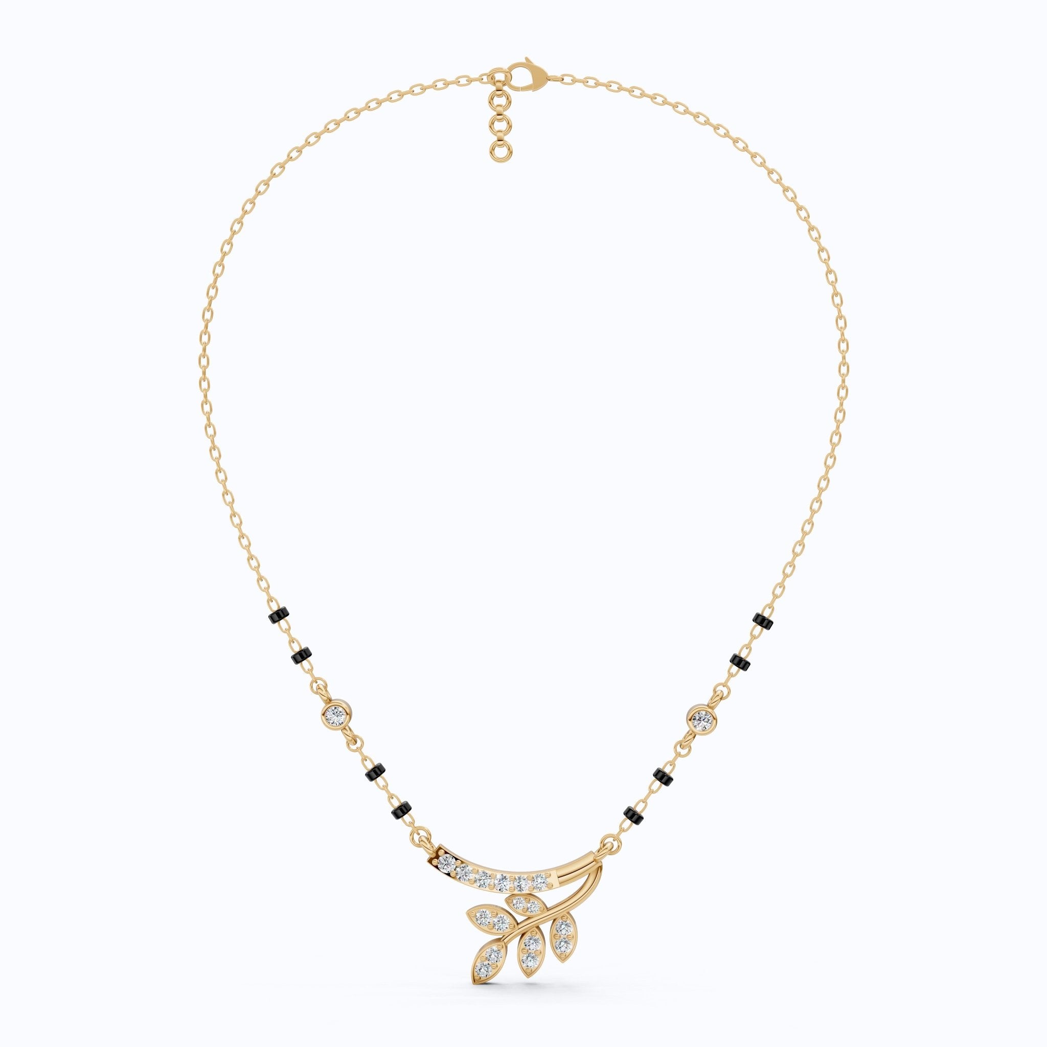 Modern Leaf Branch Tanmaniya Mangalsutra in 14K Solid Gold, 0.41 Round Cut Lab Grown Diamonds, Anniversary Gift for Wife, Everyday Jewelry - Shoora Designs