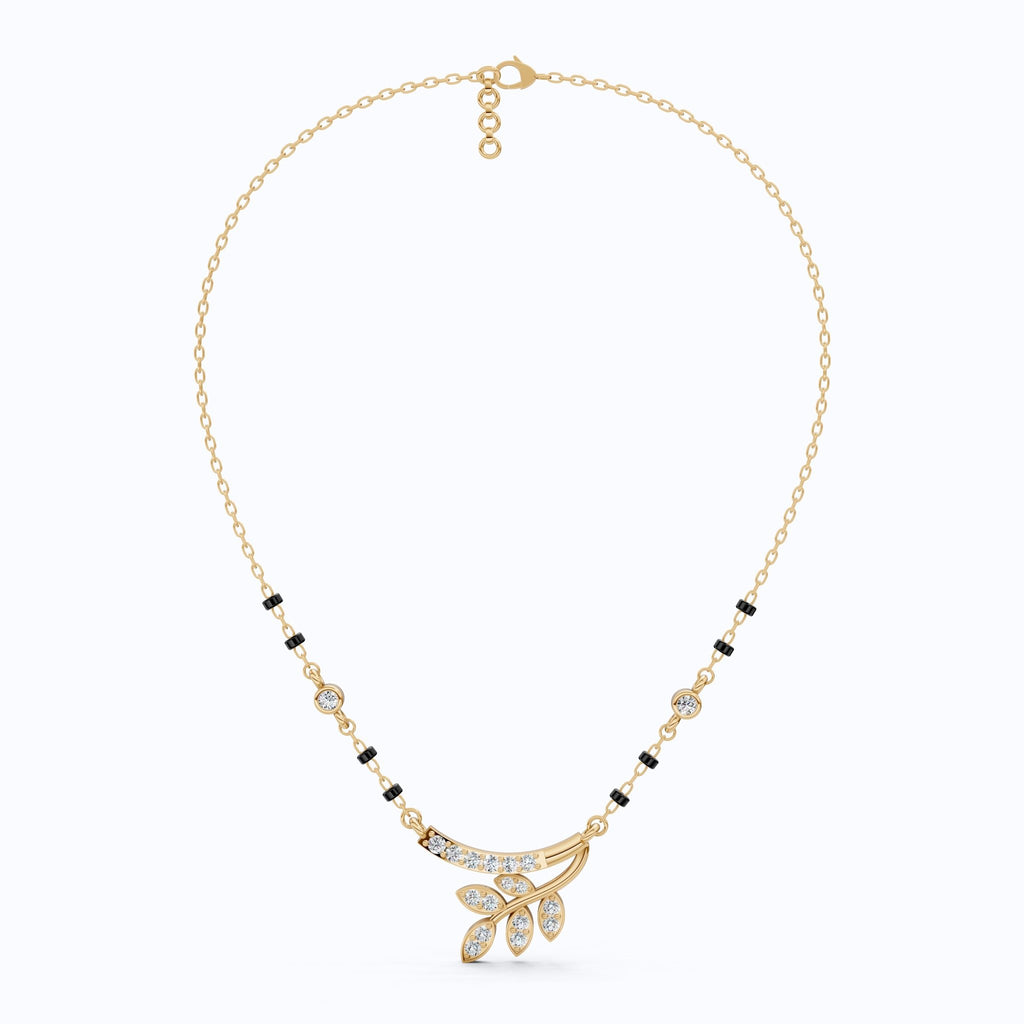 Modern Leaf Branch Tanmaniya Mangalsutra in 14K Solid Gold, 0.41 Round Cut Lab Grown Diamonds, Anniversary Gift for Wife, Everyday Jewelry - Shoora Designs