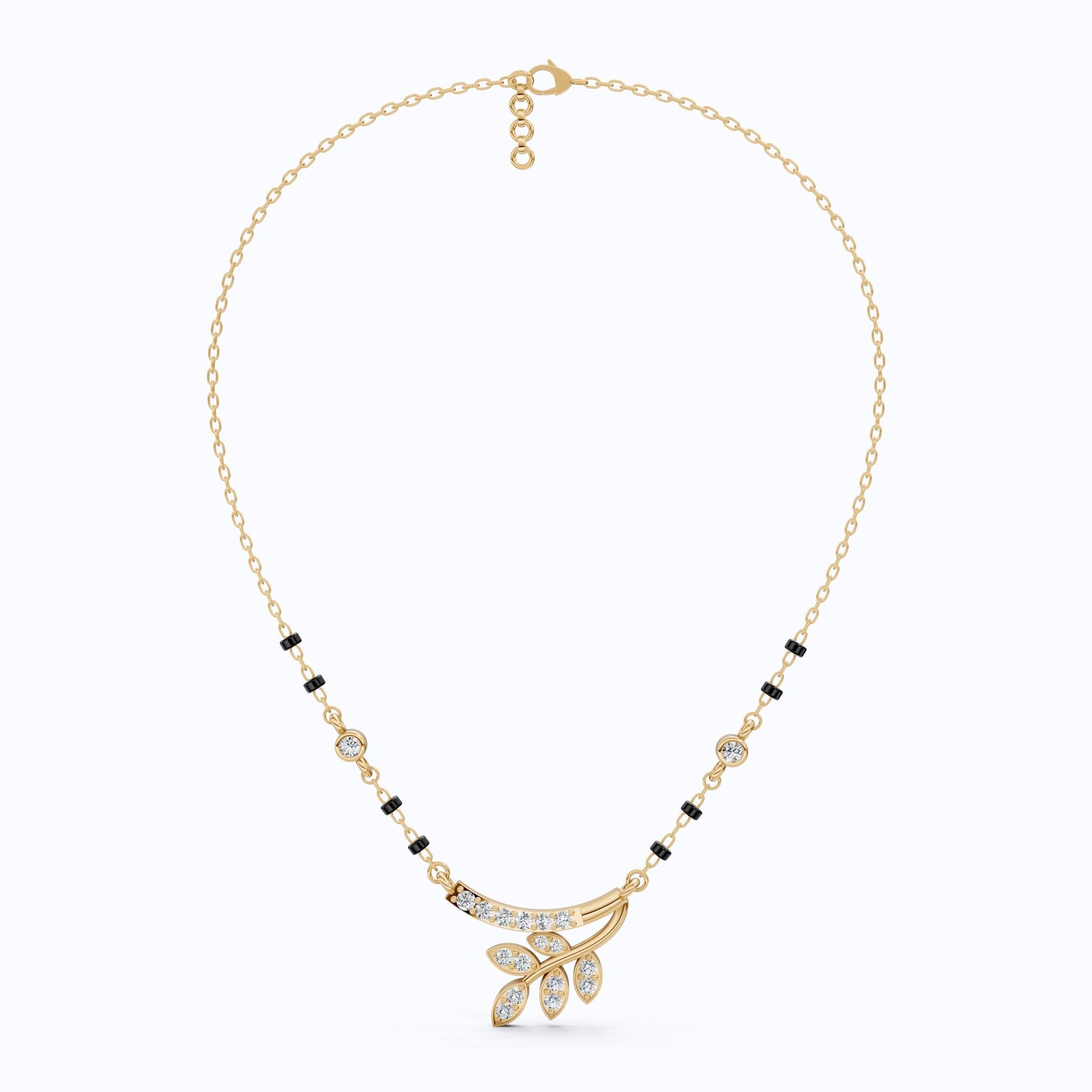 Modern Leaf Branch Tanmaniya Mangalsutra in 14K Solid Gold, 0.41 Round Cut Lab Grown Diamonds, Anniversary Gift for Wife, Everyday Jewelry - Shoora Designs
