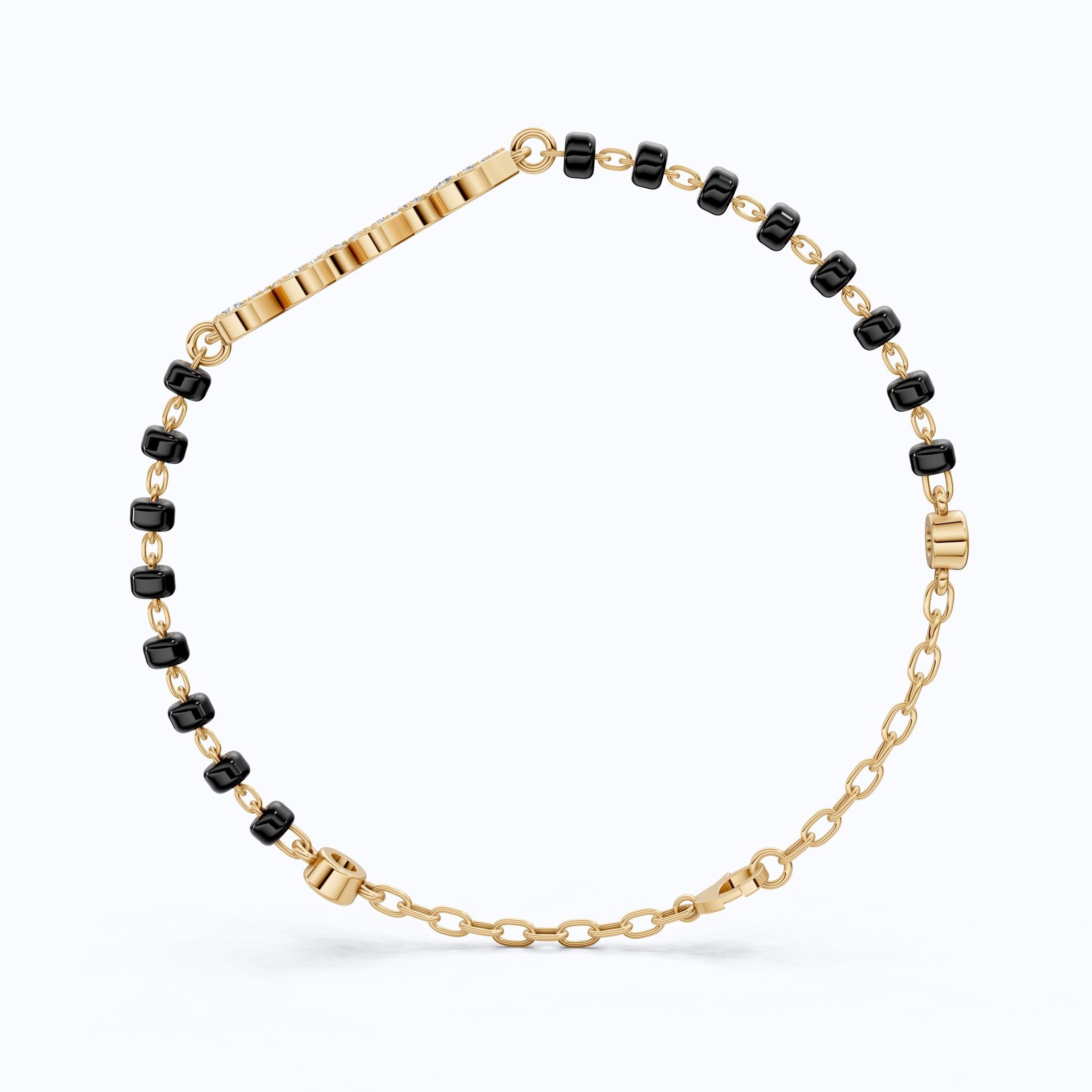 Modern Love Letter Mangalsutra Beaded Chain Bracelet in 14K Solid Gold, 0.88 TCW Round Cut Lab Created Diamonds, Wedding Gift for Her, Christmas Gift - Shoora Designs