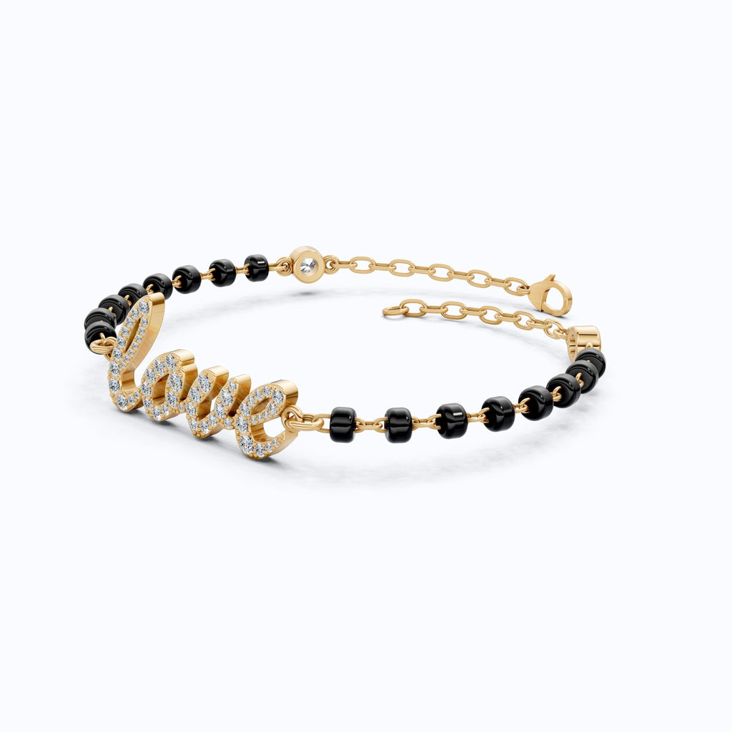 Modern Love Letter Mangalsutra Beaded Chain Bracelet in 14K Solid Gold, 0.88 TCW Round Cut Lab Created Diamonds, Wedding Gift for Her, Christmas Gift - Shoora Designs