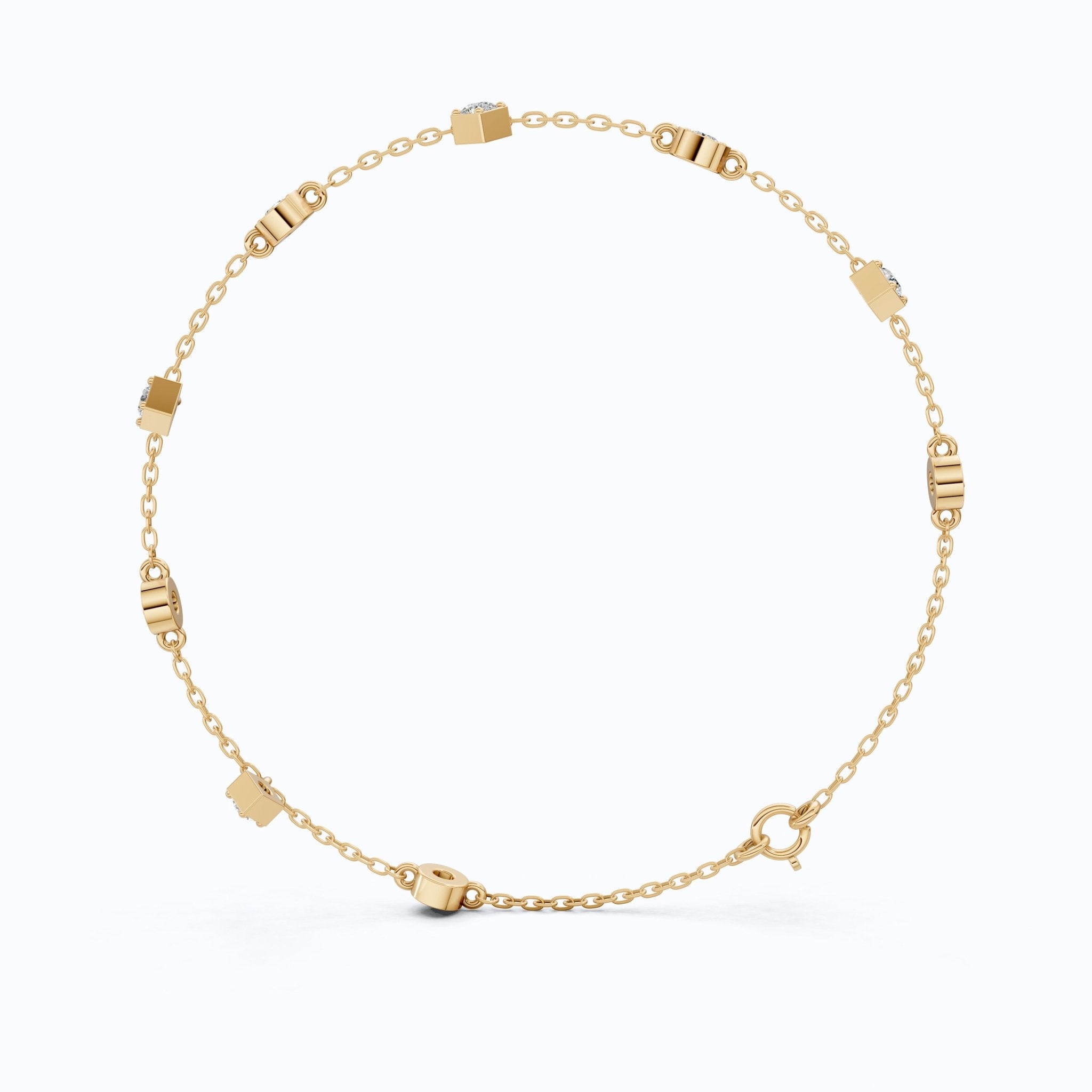 Modern Minimalist Station Drop Chain Bracelet in 14k Solid Gold, 1.00 TCW Round Cut Lab Grown Diamonds, Anniversary Gift, Everyday Bracelet - Shoora Designs