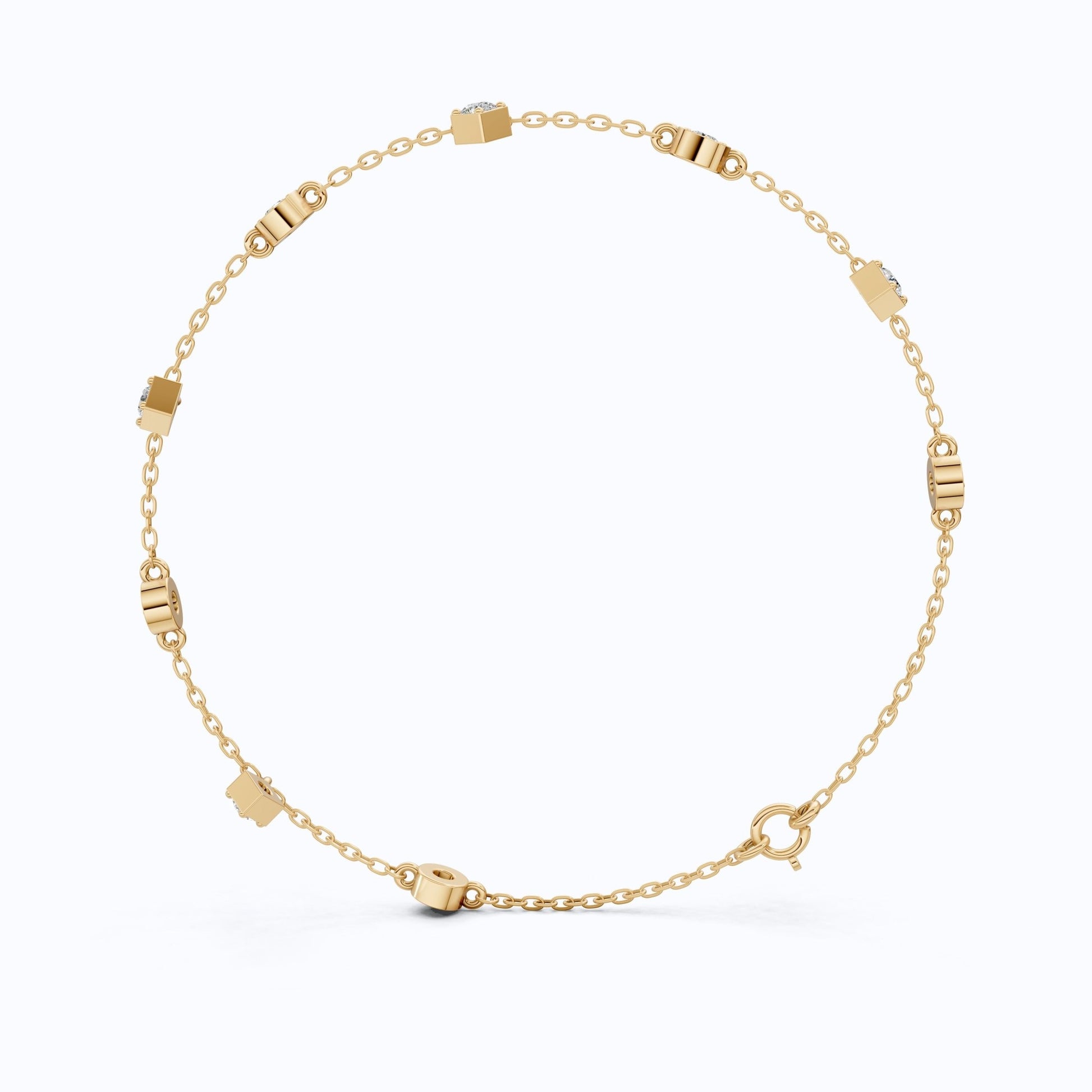 Modern Minimalist Station Drop Chain Bracelet in 14k Solid Gold, 1.00 TCW Round Cut Lab Grown Diamonds, Anniversary Gift, Everyday Bracelet - Shoora Designs