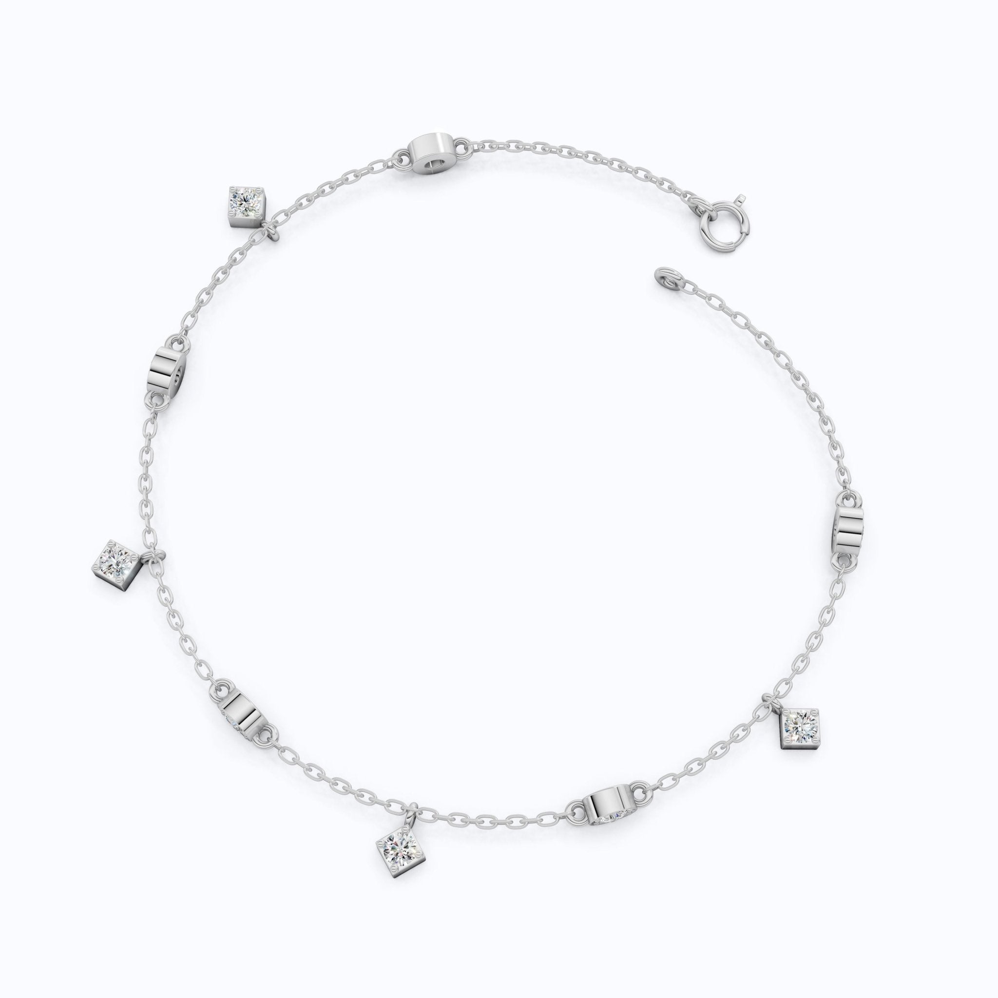 Modern Minimalist Station Drop Chain Bracelet in 14k Solid Gold, 1.00 TCW Round Cut Lab Grown Diamonds, Anniversary Gift, Everyday Bracelet - Shoora Designs