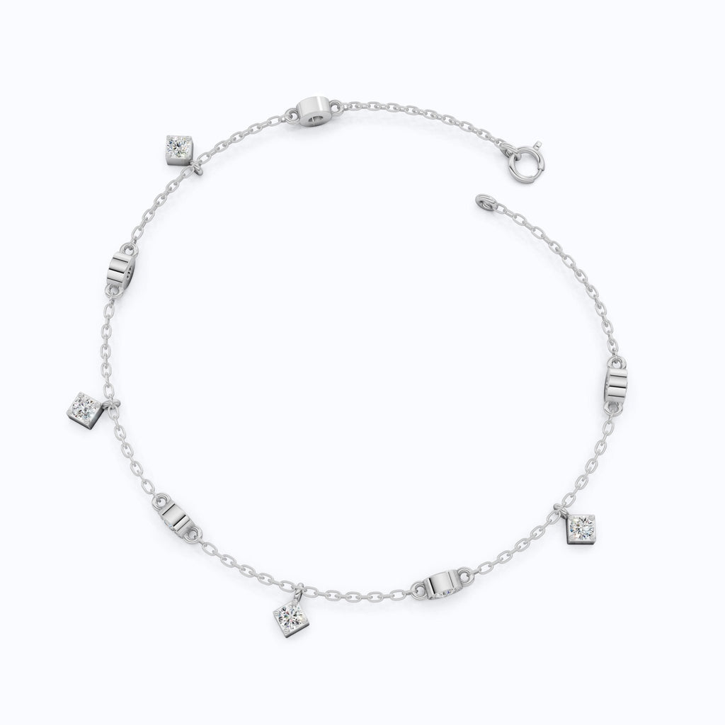 Modern Minimalist Station Drop Chain Bracelet in 14k Solid Gold, 1.00 TCW Round Cut Lab Grown Diamonds, Anniversary Gift, Everyday Bracelet - Shoora Designs