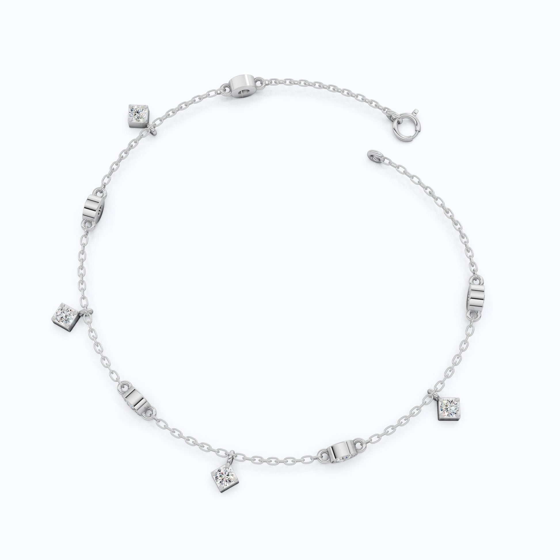 Modern Minimalist Station Drop Chain Bracelet in 14k Solid Gold, 1.00 TCW Round Cut Lab Grown Diamonds, Anniversary Gift, Everyday Bracelet - Shoora Designs