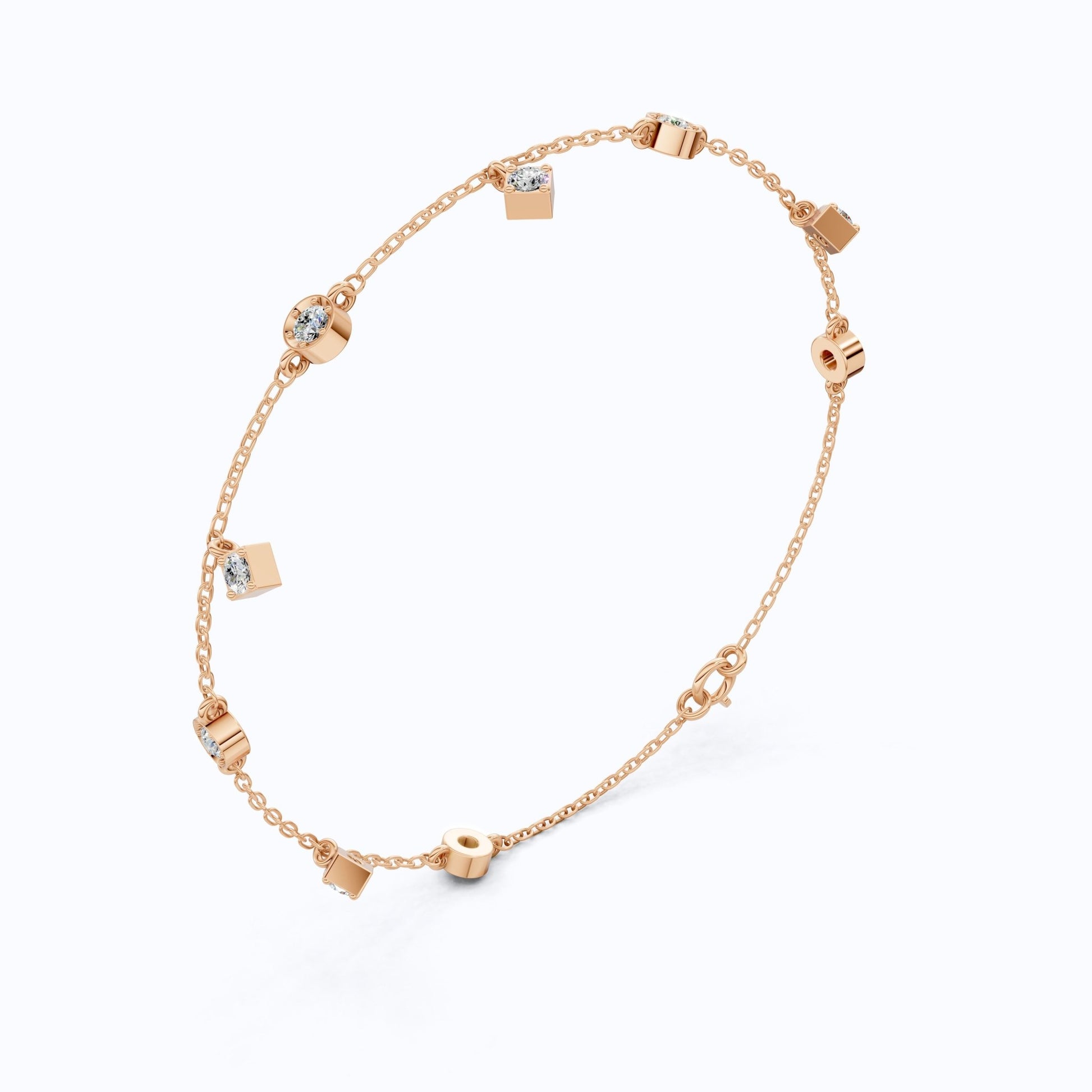 Modern Minimalist Station Drop Chain Bracelet in 14k Solid Gold, 1.00 TCW Round Cut Lab Grown Diamonds, Anniversary Gift, Everyday Bracelet - Shoora Designs