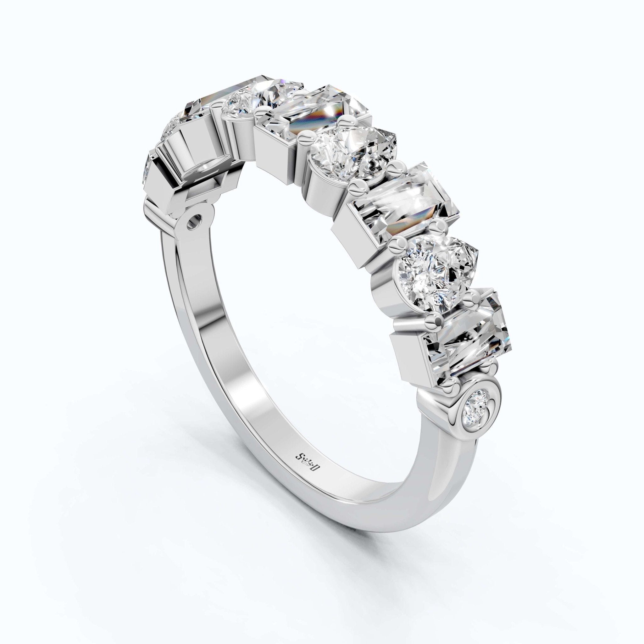 Modern Multi Shape Half Eternity Wedding Band in 14k Solid Gold, 1.47 TCW Pear/Baguette Cut Lab Grown Diamonds, Anniversary Gift for Wife, Everyday Band - Shoora Designs