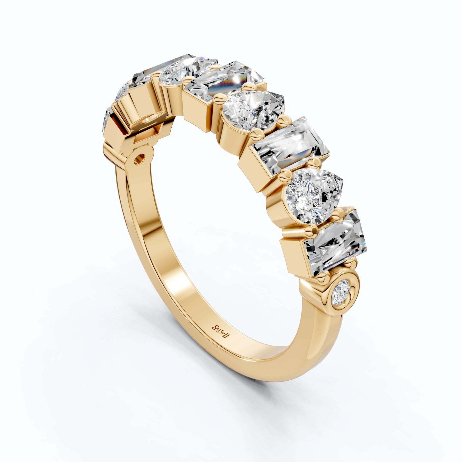 Modern Multi Shape Half Eternity Wedding Band in 14k Solid Gold, 1.47 TCW Pear/Baguette Cut Lab Grown Diamonds, Anniversary Gift for Wife, Everyday Band - Shoora Designs